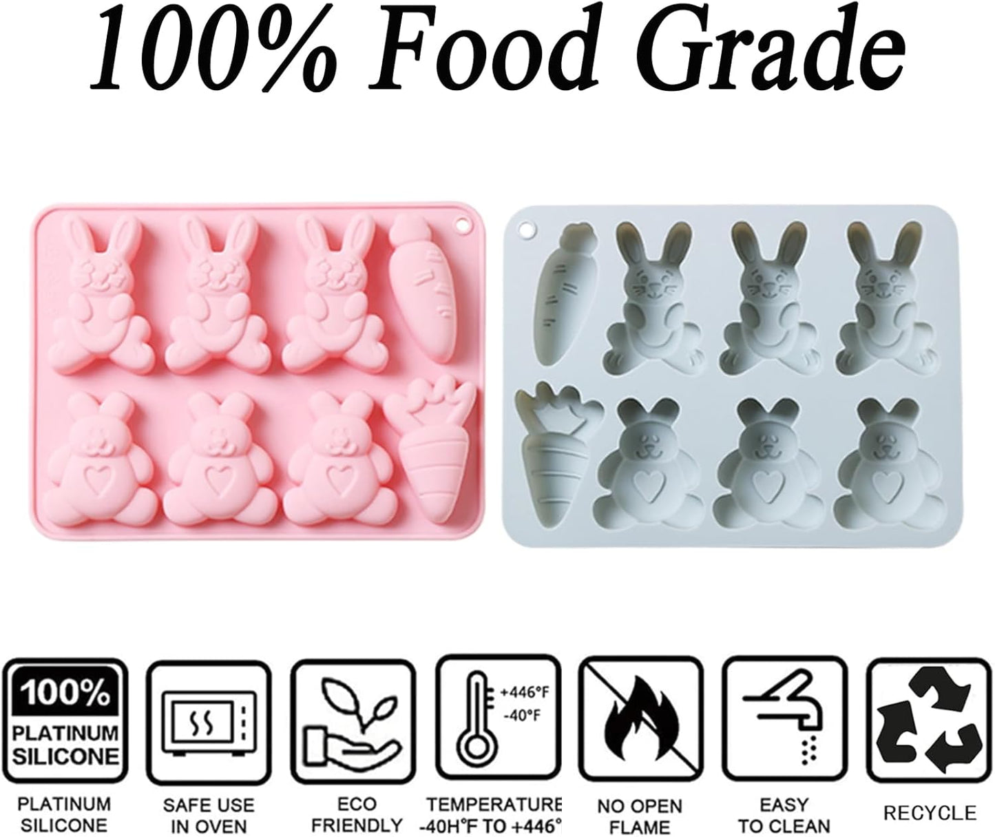 2 Pcs Easter Silicone Molds, 8- Cavity Non-Stick Bunny Carrot Baking Molds, Chocolate Cake Molds, for Making Candy, Soap, Ice Cube, Pudding, Jelly, Soap, Cake Topper Decoration