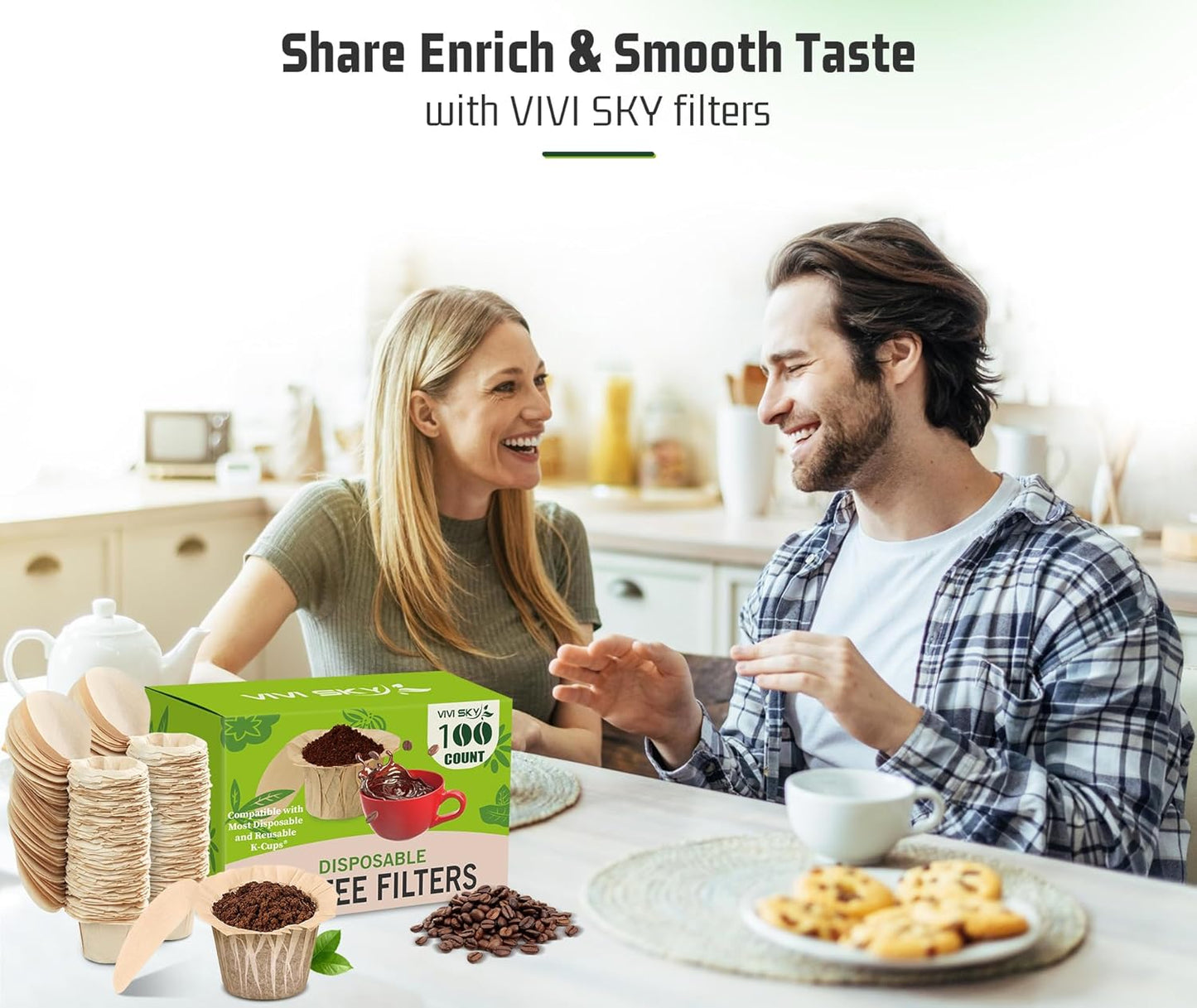 VIVI SKY K cup Coffee Paper Filters with Lid Disposable for Keurig, Fits All Keurig Single Serve Filter Brands (Natural with Lid, 300)