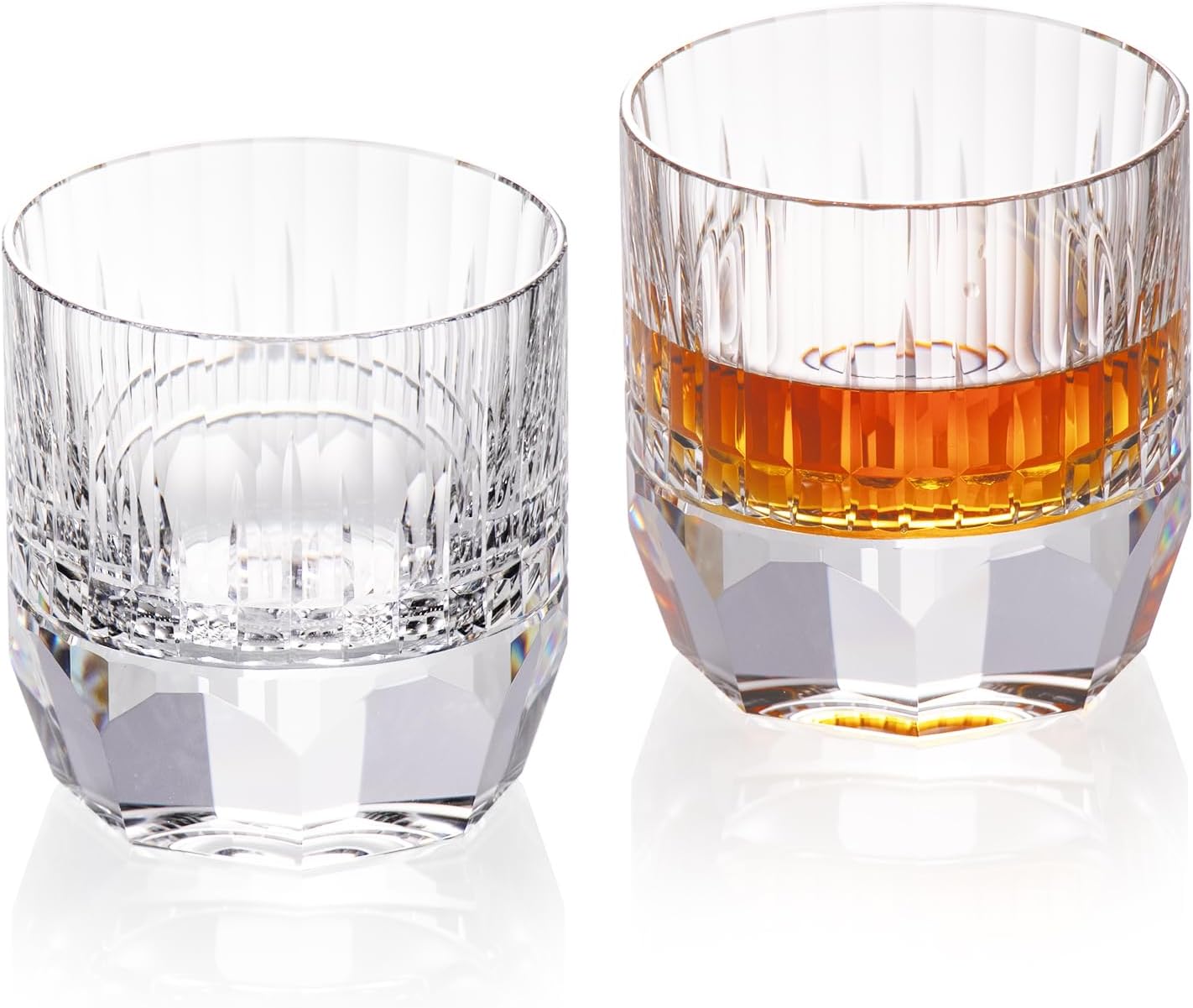 KAMMAK Crystal Whiskey Glasses Set of 2, 7.44oz Old Fashioned Glasses Stemless, Luxury Hand Blown White Cocktail Glasses, Handcrafted Cut Design Octagon Cup for Women, Men Gift for Bourbon