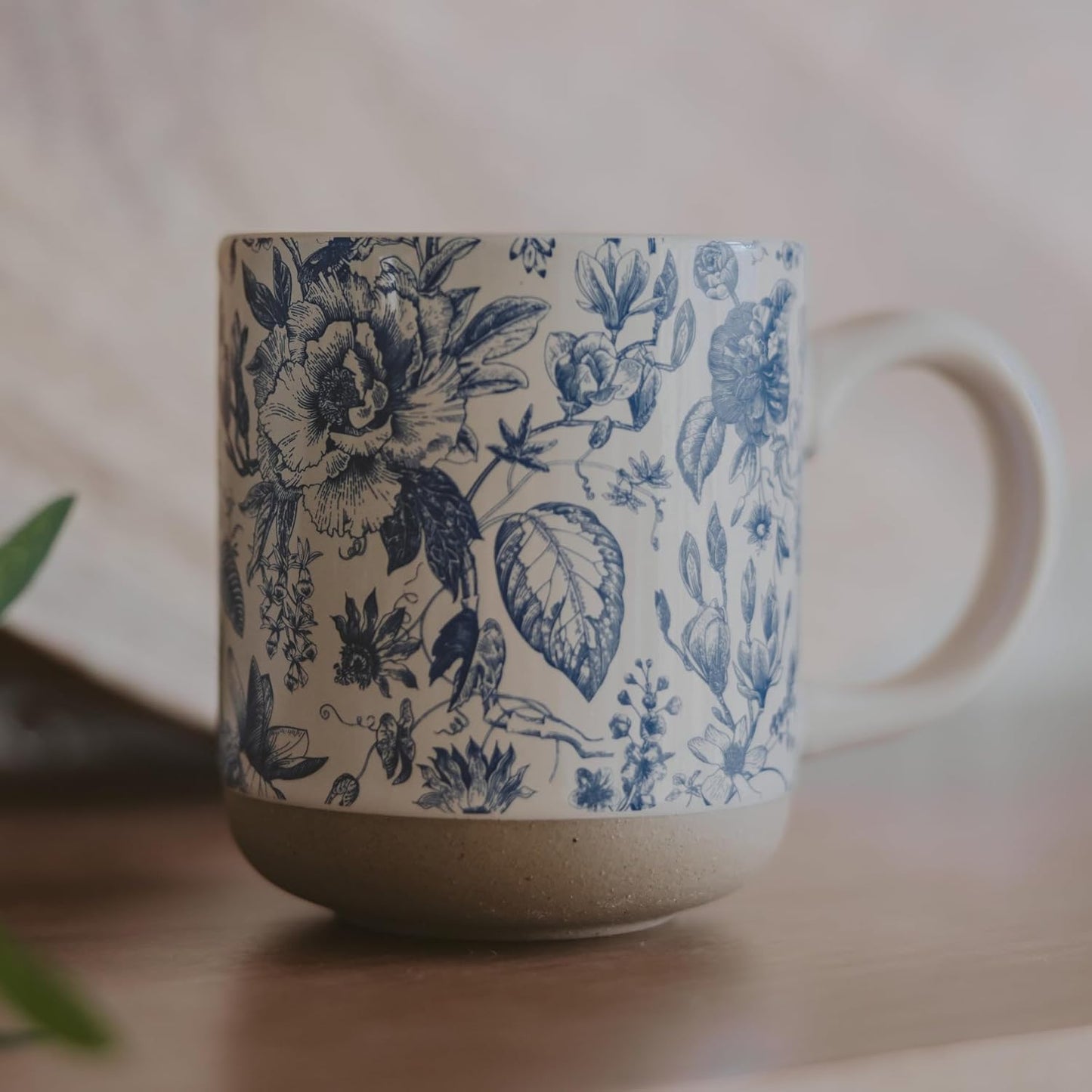 Sweet Water Decor Blue Delft Stoneware Coffee Mugs - 14oz Cute Coffee Mugs for Hot & Cold Drinks - Dishwasher & Microwave Safe - Spring Home Decor and Gift - Ideal Tea & Espresso Mugs