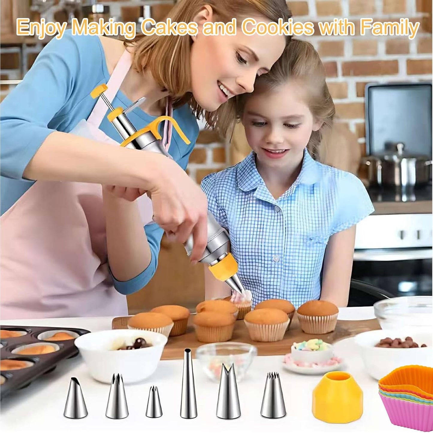 19-Piece Cake Decorating Kit with 6 Stainless Steel Piping Tips, Reusable Frosting Gun, Icing Bags & Tools for Cakes, Cupcakes, Cookies, Bread – Professional Baking Supplies for Beginners & Experts