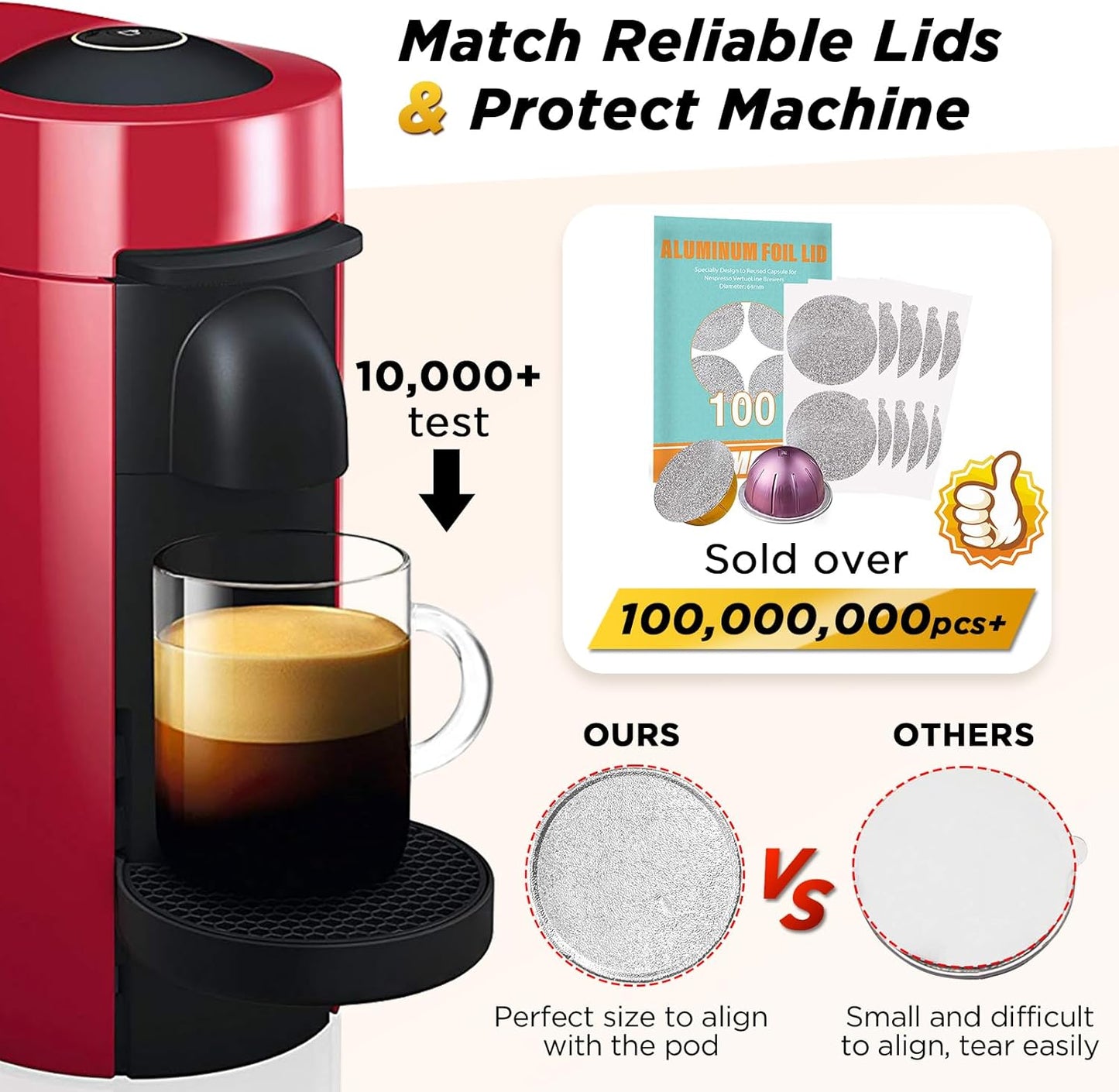 CAPMESSO Reusable Vertuoline Pod Refill Kit, 2024 Innovative for Faster Seal Reusable Vertuoline Pods with Fill & Press Brush,50pcs Aluminum Lids for Vertuoline Pod (50 Lids+1 Holder+1 Scoop)-NO PODS