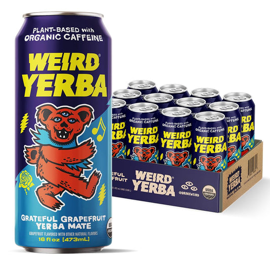 Drink Weird Organic Grateful Grapefruit Yerba Mate – 16oz Cans, 160mg Organic Caffeine, Pack of 12 – Grateful Dead Collab, Healthy Energy Drink Alternative