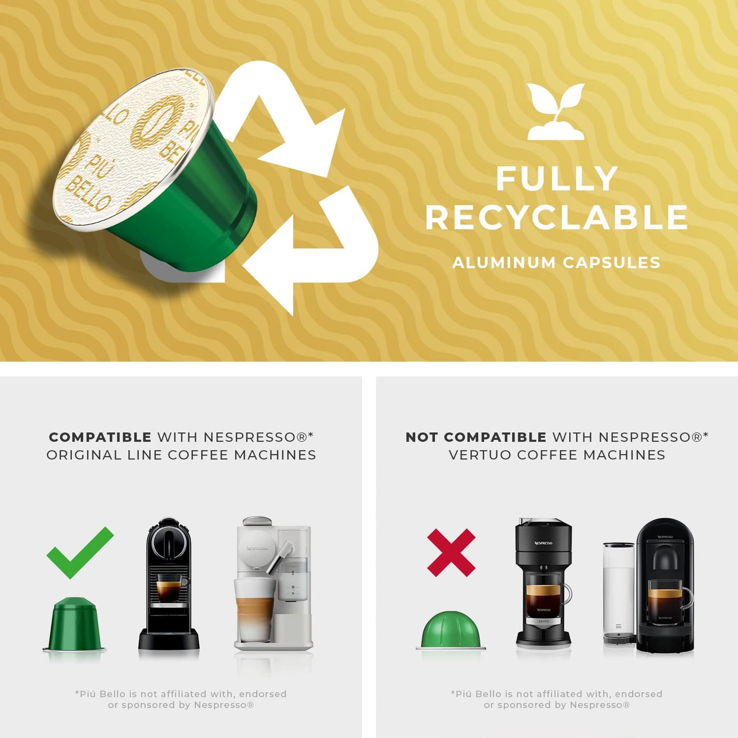 Piu Bello Blend Espresso Coffee Pods for Nespresso Original Machines – Compatible Capsules Pack – Rich & Balanced Taste – Strong Italian Espresso Flavor – Kosher Certified (120 Count, Single Flavor)