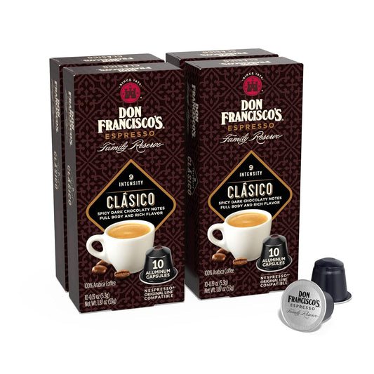 Don Francisco's Clasico Espresso Pods: 40 Recyclable Aluminum Capsules, Intensity 9 Dark Roast, Compatible with Nespresso Original Line Machines - Bold Cuban-Style with Spicy Chocolate Notes