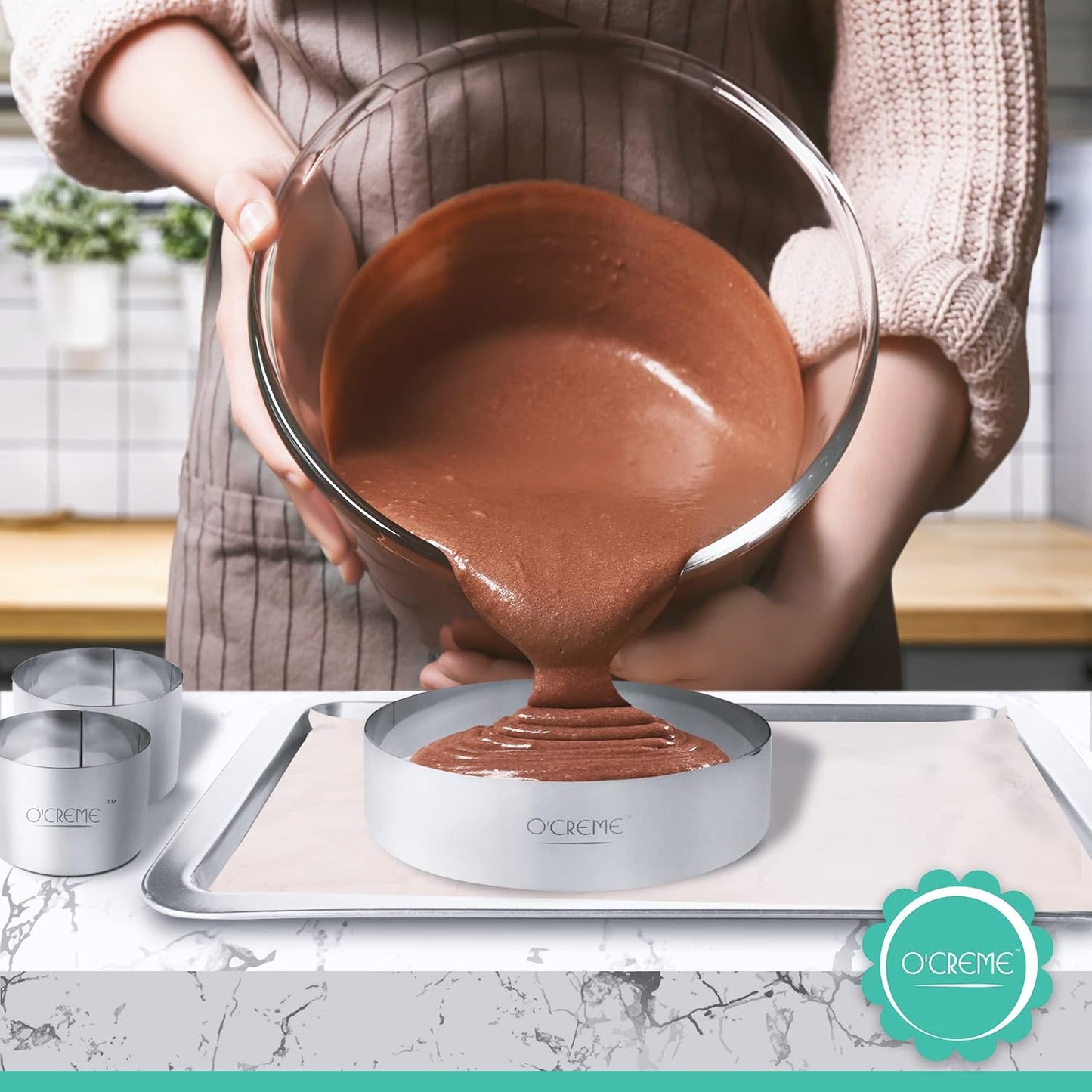 O'Creme Cake Ring Sturdy Stainless Steel Round Mousse Cake Ring Mold for Baking, Dessert Cake Decorating Pastry Rings 4 Inch Diameter x 2-1/2 Inch High