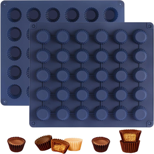 Peanut Butter Cup Molds, Bite-Size Chocolate Molds, Silicone Mold for Keto Fat Bomb, Jelly, Ice and Cordial, 2 PCS (Blue, Bite-Size)