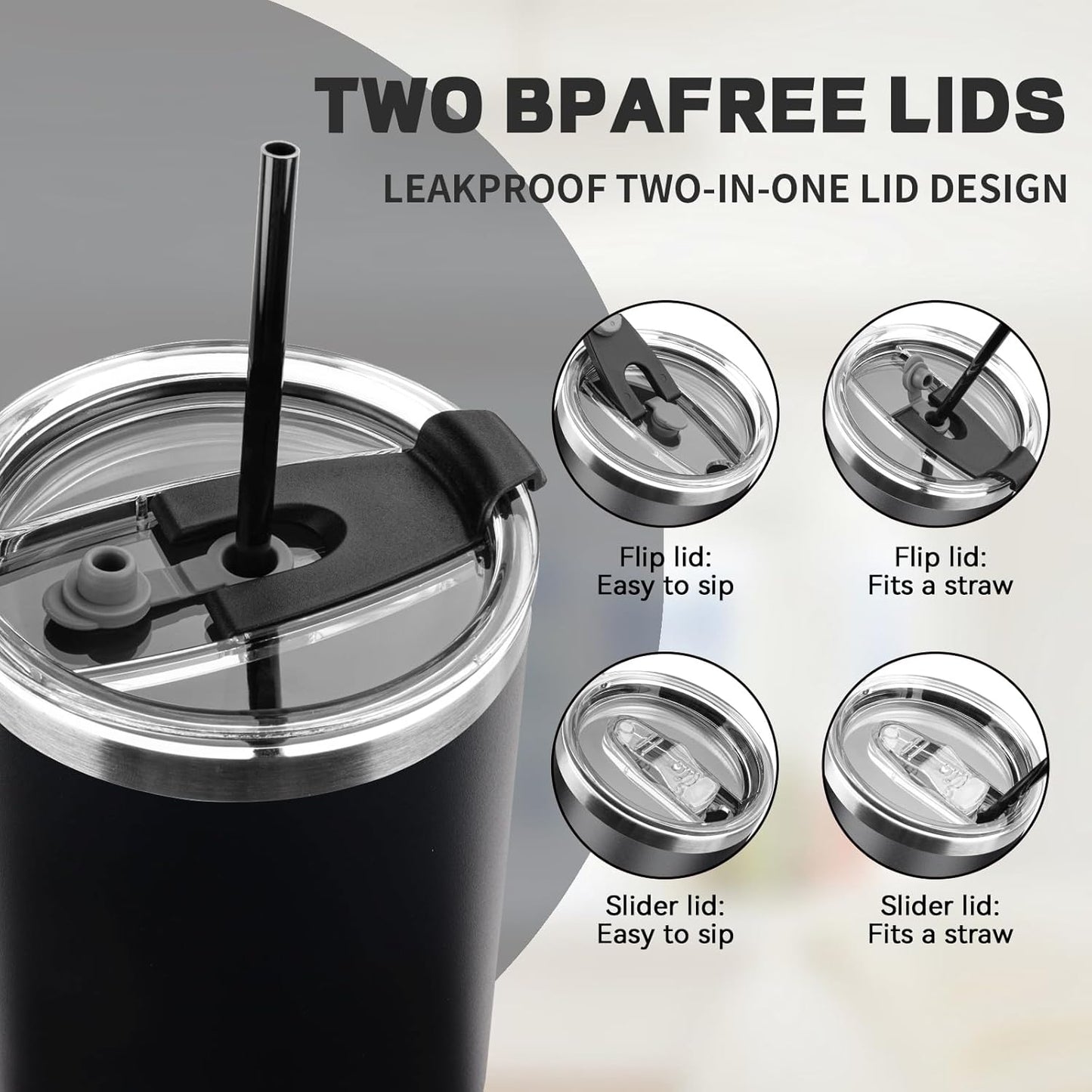 40 oz Tumbler with Lids and Straws, Stainless Steel Insulated Coffee Tumbler, Double Wall Vacuum Insulated Travel Mug Cup, Leakproof Thermal Coffee Cup for Hot and Cold Drinks (Black)