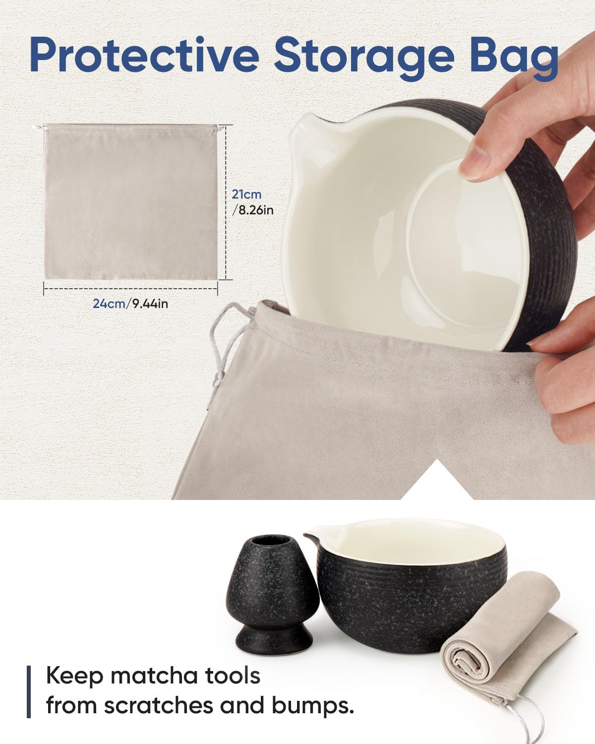 Matcha Bowl with Spout, Ceramic Matcha Bowl and Whisk Holder Set, Matcha Mixing Bowl for Whisking Matcha, Charcoal Grey (18 Ounce)