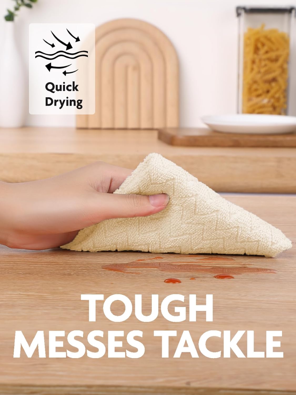 Fantasticlean Microfiber Cleaning Cloth Roll, 12" x 12"- 75 Sheets, Reusable Tear Away Microfiber Towels, Ultra Absorbent Dish Rags for Car, Home or Office (Beige Ripple)