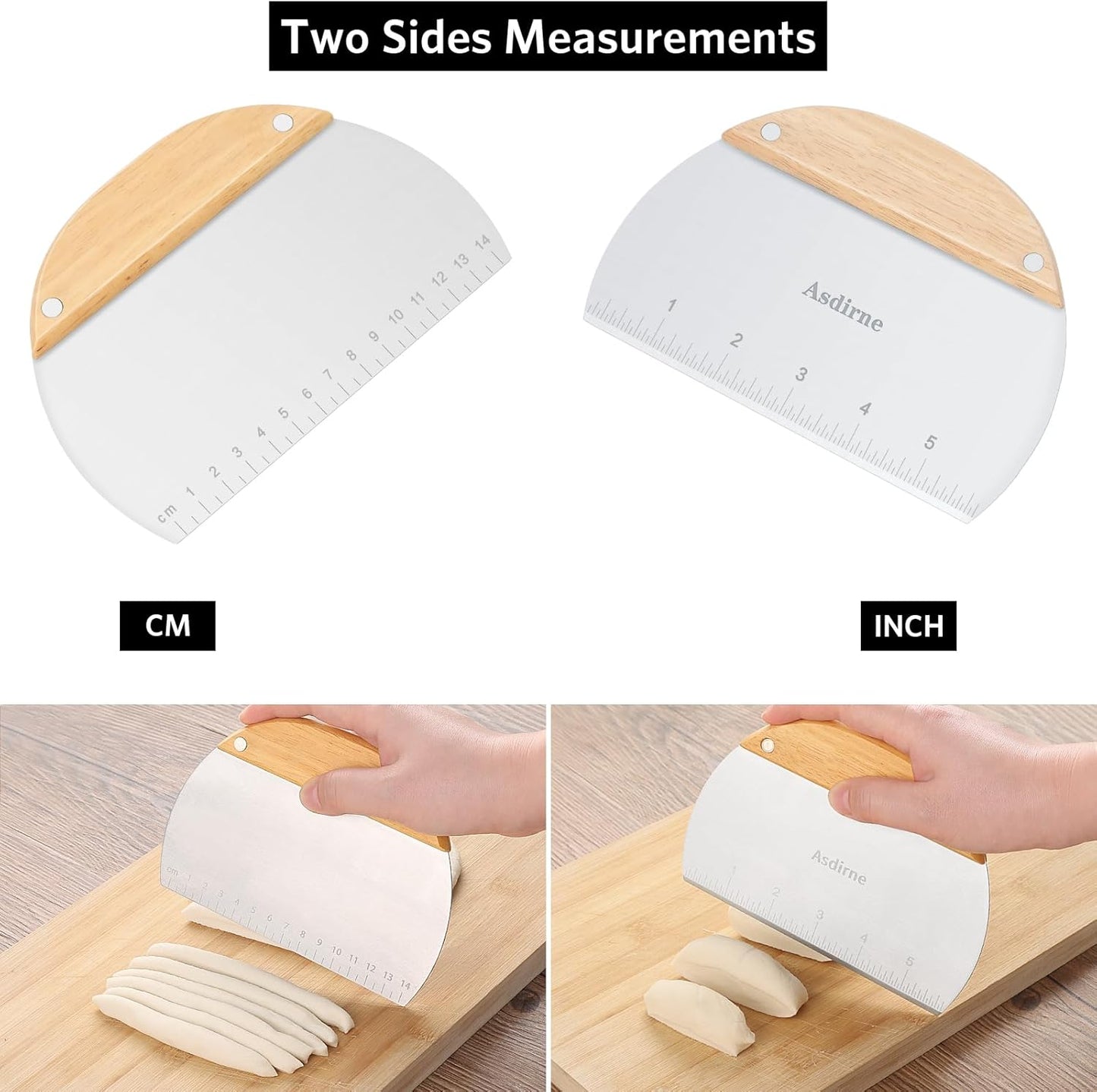 Dough Cutter, Dough Scraper with Wooden Handle and Food Grade Stainless Steel Blade, Pastry Scraper, 15CM, 2Pcs