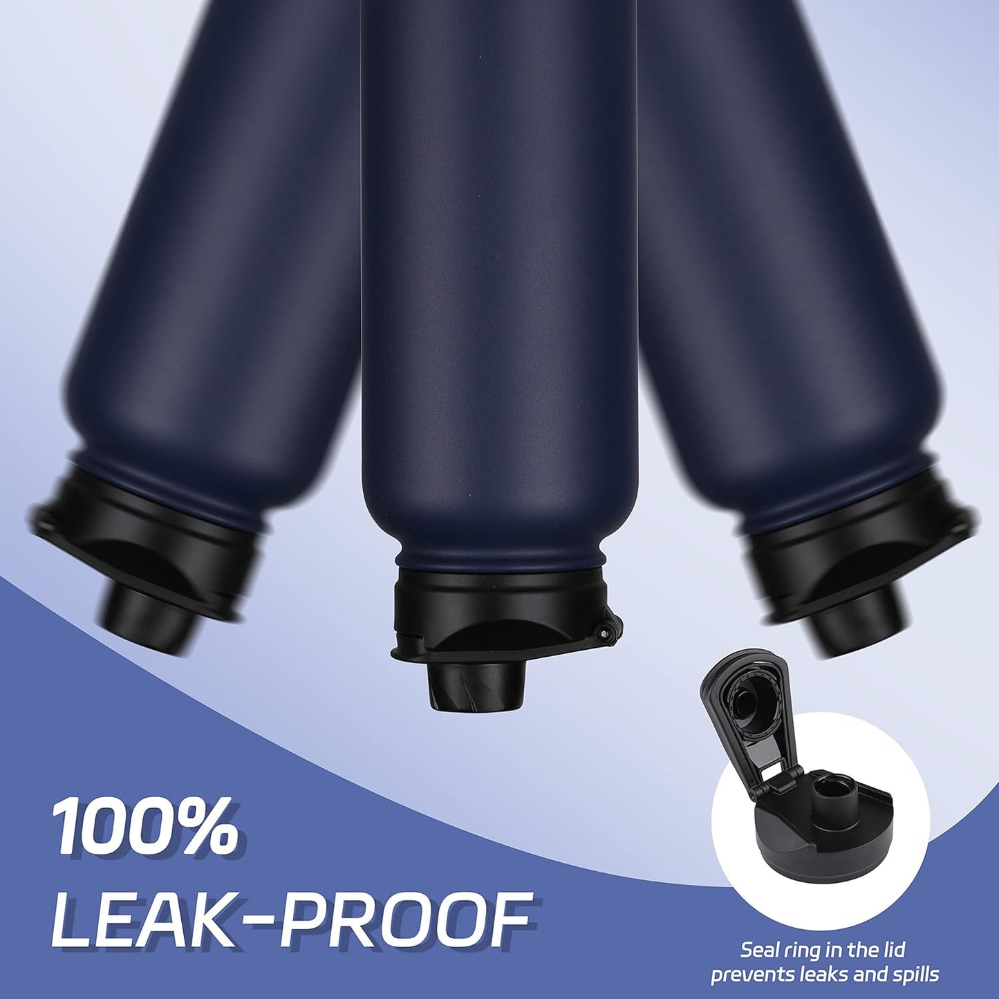 HASLE OUTFITTERS 32 oz Insulated Water Bottle Stainless Steel Double Walled Vacuum Sports Water Bottle with 2 Lids (Straw and Spout Lid) for Gym Camping Hiking(Navy,1)