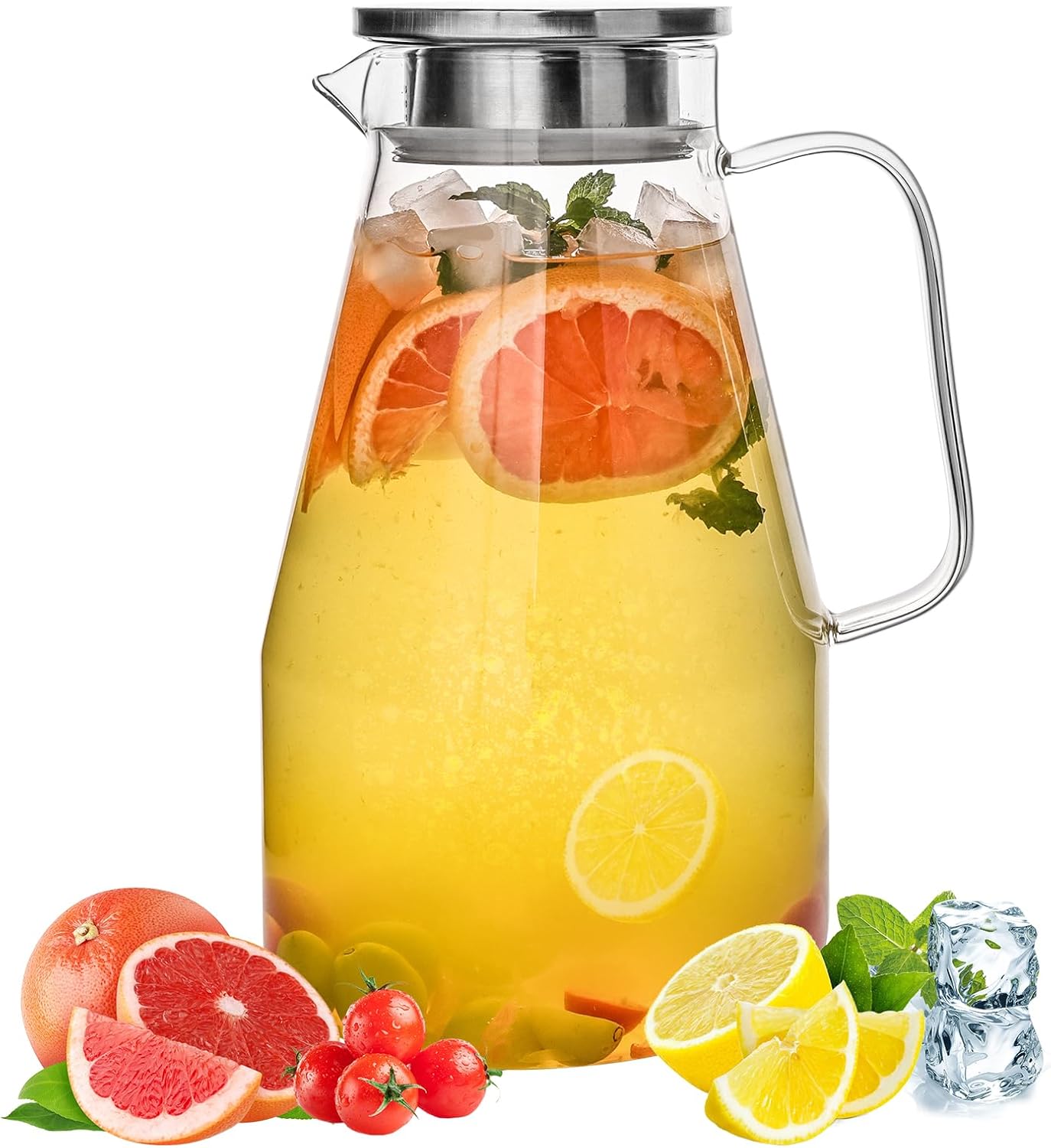 Glass Pitcher with Lid,1 Gallon Glass Water Pitcher Hot/Cold Water Jug, Juice and Iced Tea Beverage Carafe with Lid (Extra-Wide Mouth)