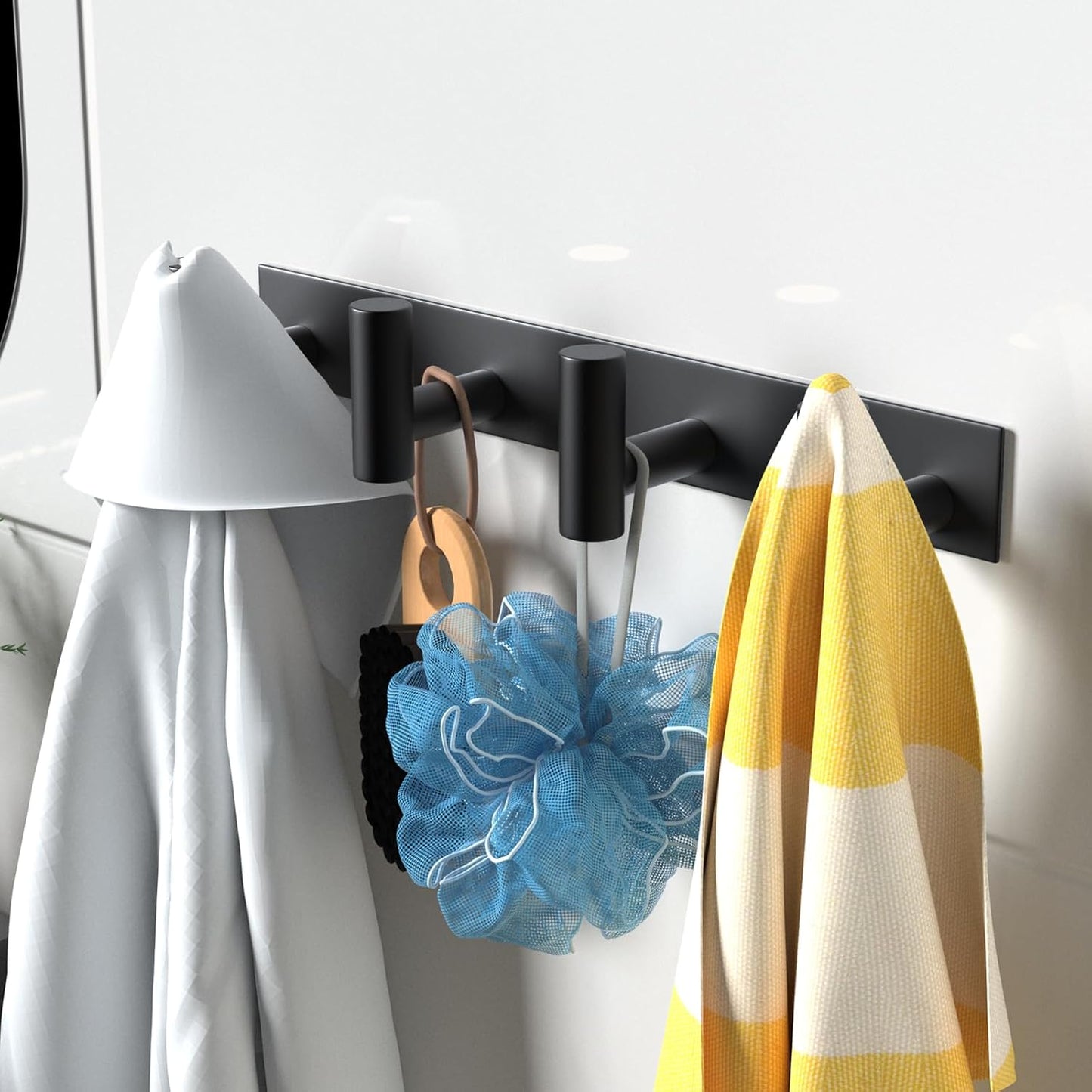 VAEHOLD Hat and Coat Wall Mount Rack - 4 Hooks for Robes, Bags, Keys, and Towels - Bathroom Towel Hanger Organizer -Black