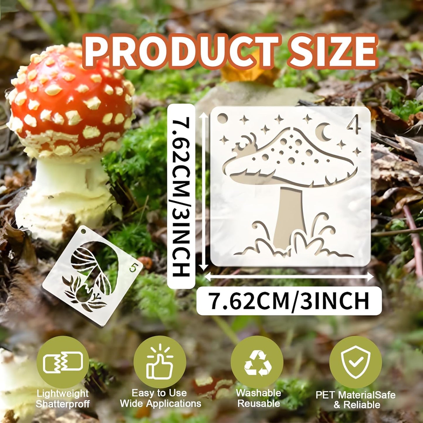 Felixcraft Mushroom Stencils for Painting, 64PCS 3x3 Inch Plastic Forest Stencils for Crafts Reusable, Durable PET Material for Wood Signs, Wall Art, Fabric Painting, and Magical DIY Art Projects