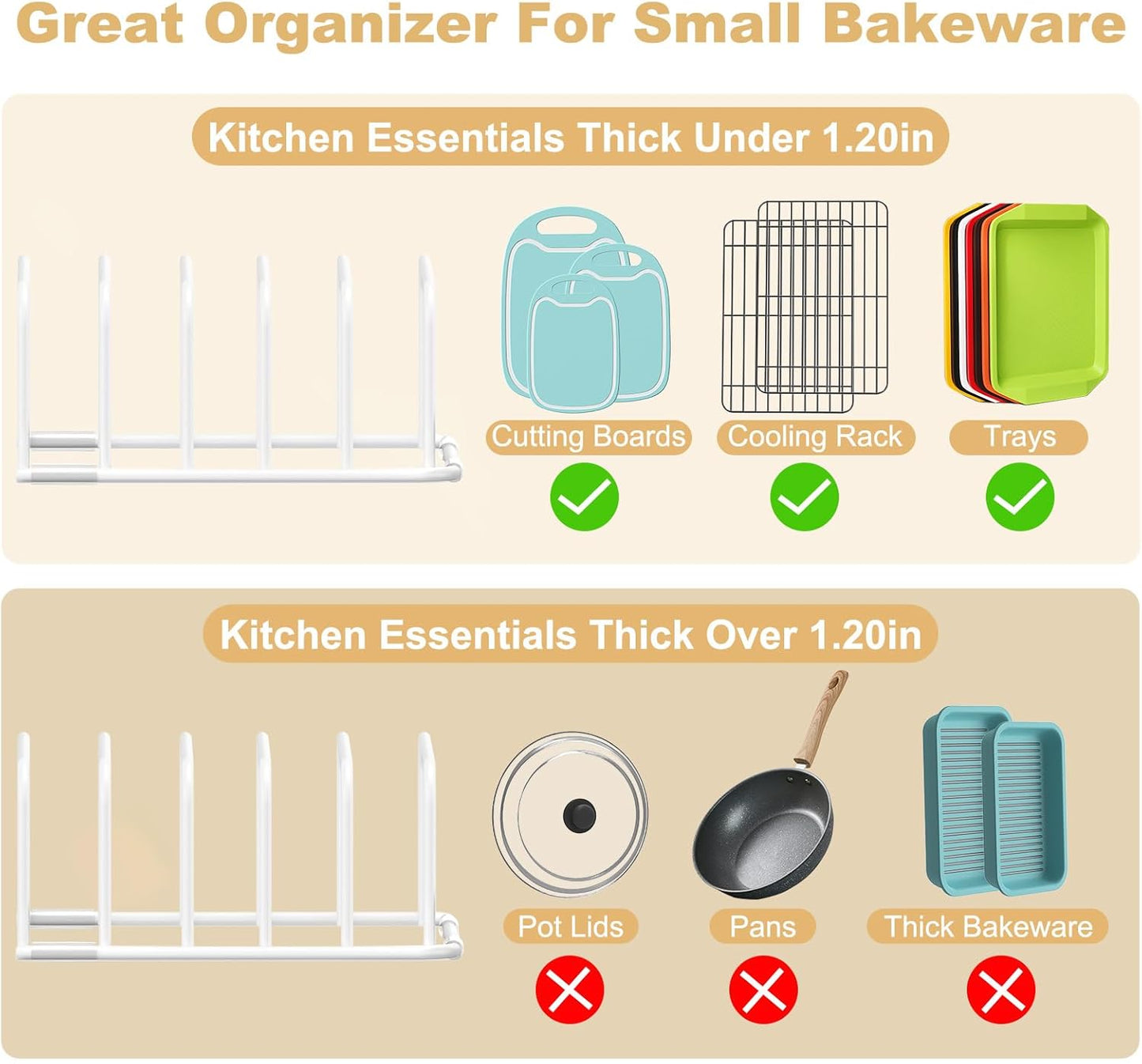 Cutting Board Organizer, 2Pcs Cutting Board Holder Rack Baking Cookie Pan Sheets Cooling Small Racks Storage Stand for Kitchen Cabinet Countertop Bakeware Organizer 7.87 x 7.2 x 3.15 White