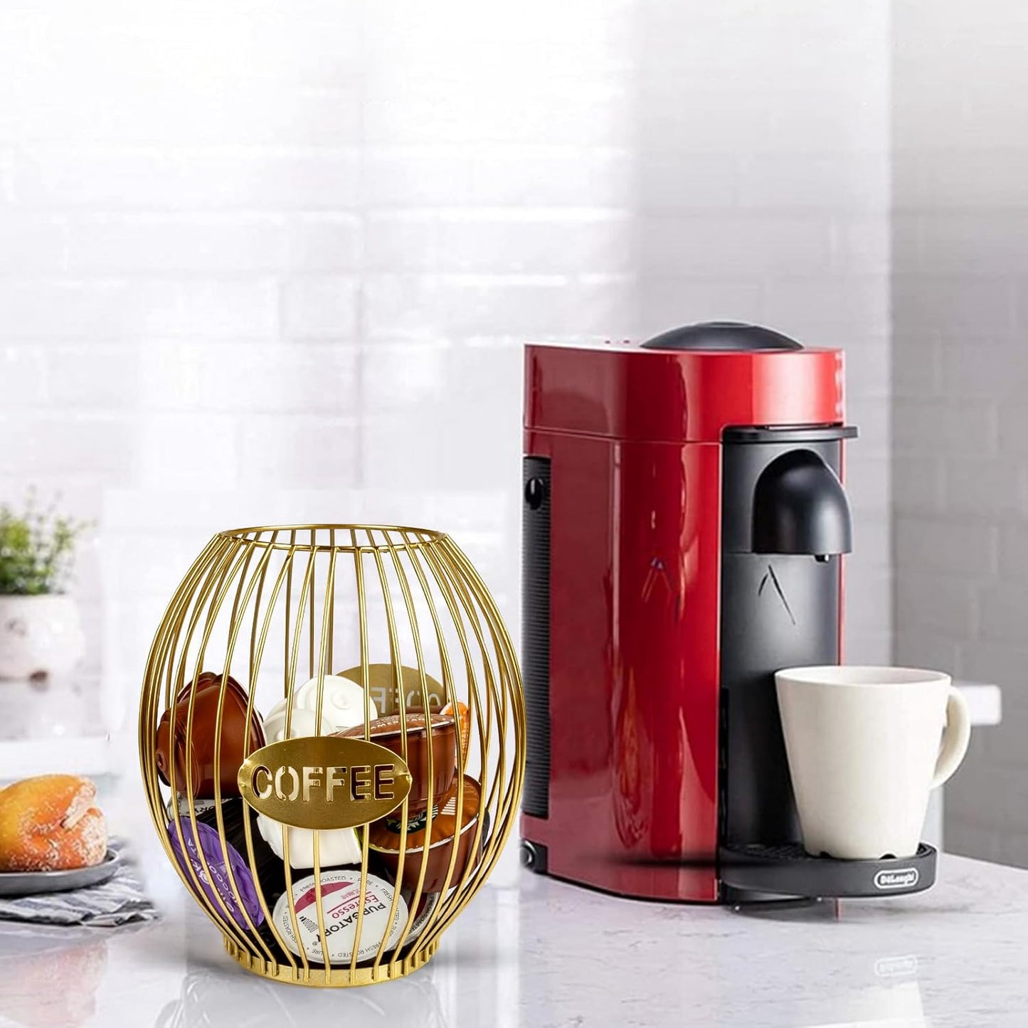 Stainless Steel Elliptical Cup Coffee Basket pods holder Sturdy for Home or Office Kitchen Counter Organizer Espresso Capsule (Gold)