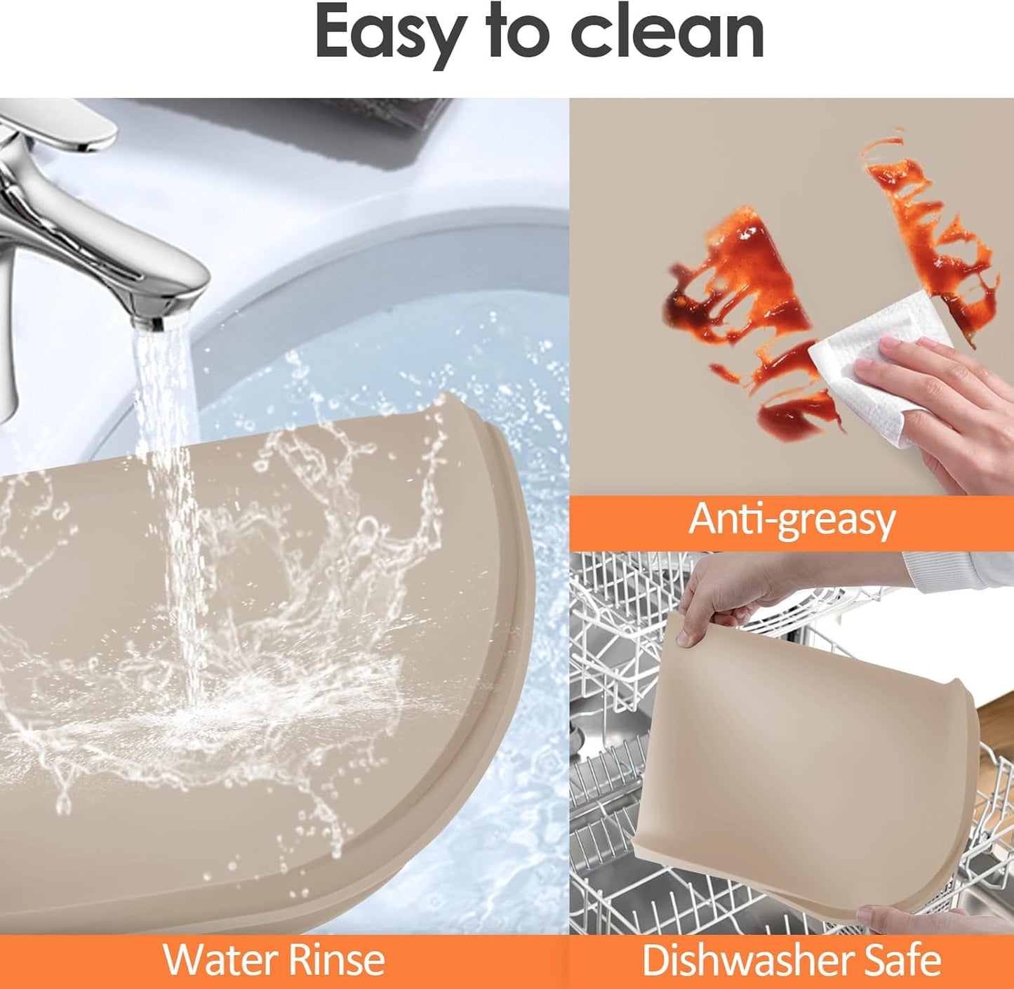 Silicone Coffee Maker Mat with Lip, 24'' x 16'' Heavy Duty Coffee Maker Mat for Countertops, Coffee Tray Fit Under Coffee Machine Appliance Automatic Machines Espresso Accessory, Khaki