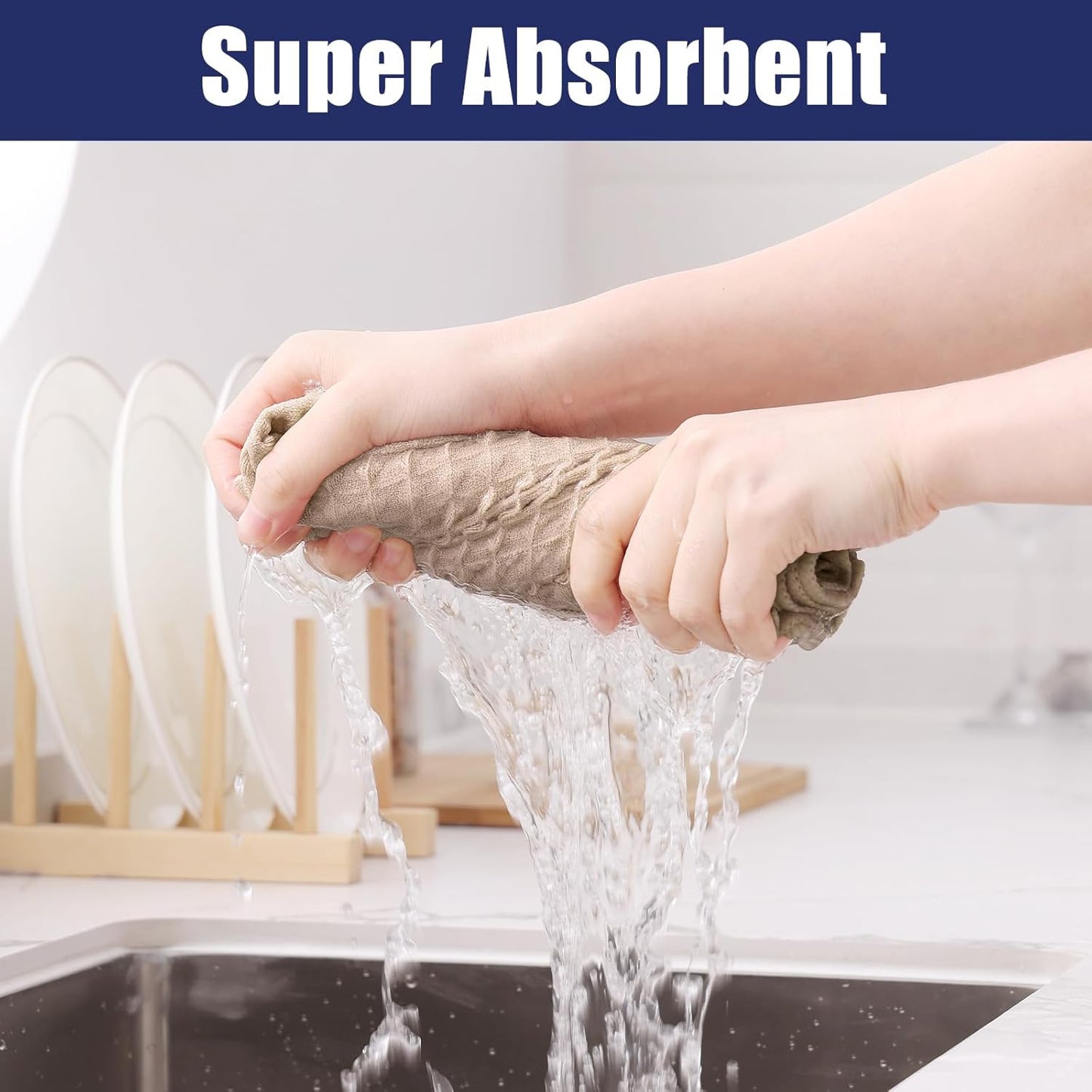 Homaxy Microfiber Waffle Weave Kitchen Towels, 16 x 28 Inch Ultra Absorbent and Solid Color Dish Towels, 6 Pack, Beige