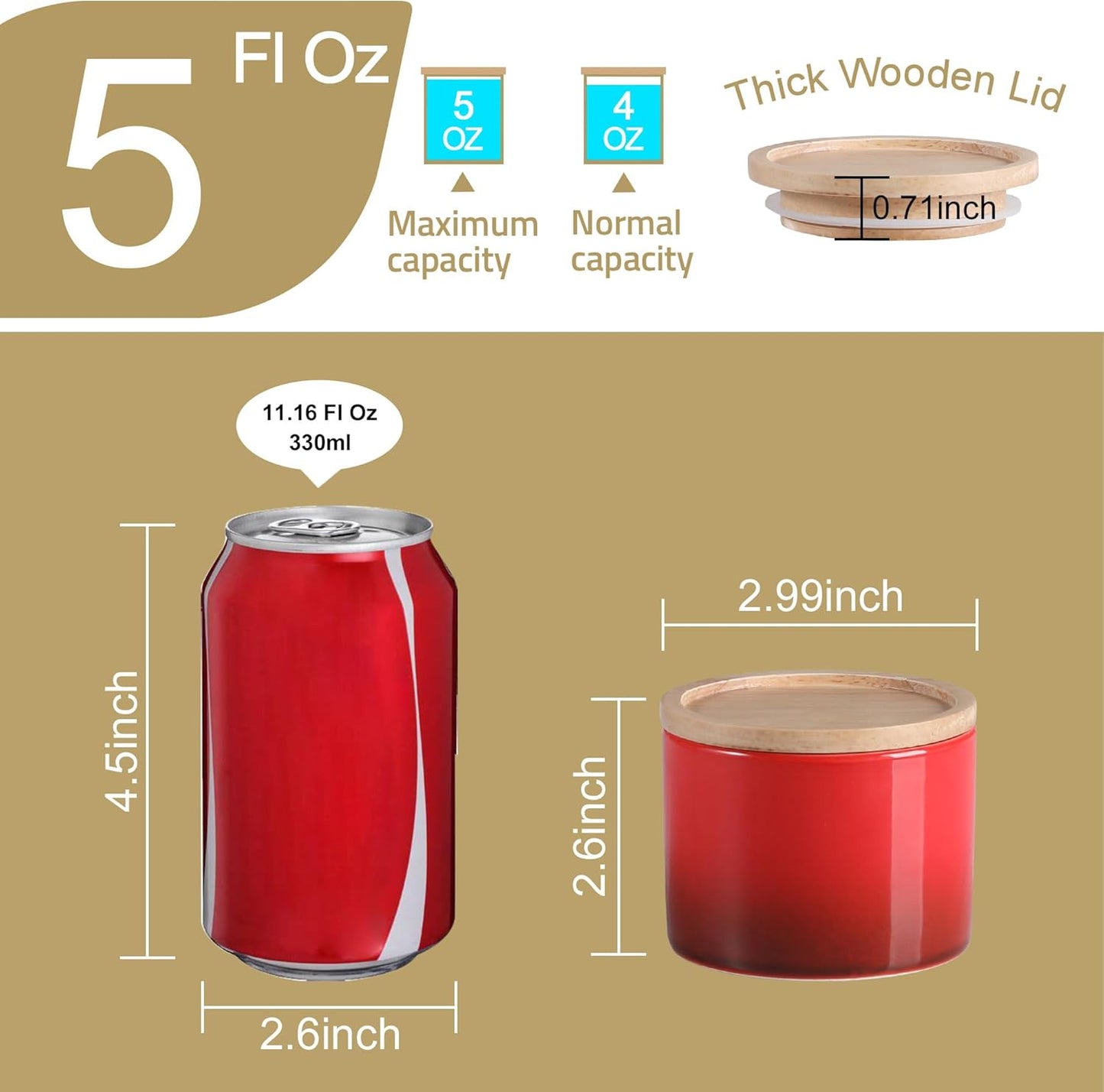 Sweejar Kitchen Canisters Ceramic Food Storage Jar, Stackable Containers with Airtight Seal Wooden Lid for Serving Ground Coffee, Tea, Sugar, Spice and More - 5 Fl Oz(Gradient Red)