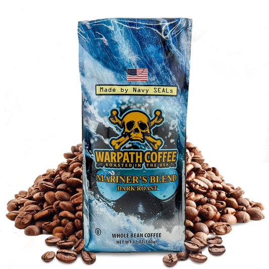 Warpath Coffee Dark Roast Whole Bean Coffee, Mariner's Blend, High Caffeine, Extra Strong Roasted 100% Arabica Coffee Beans Whole, Rich Aroma, Full-Bodied Intense Cup, Created by Navy SEALs, 2lb
