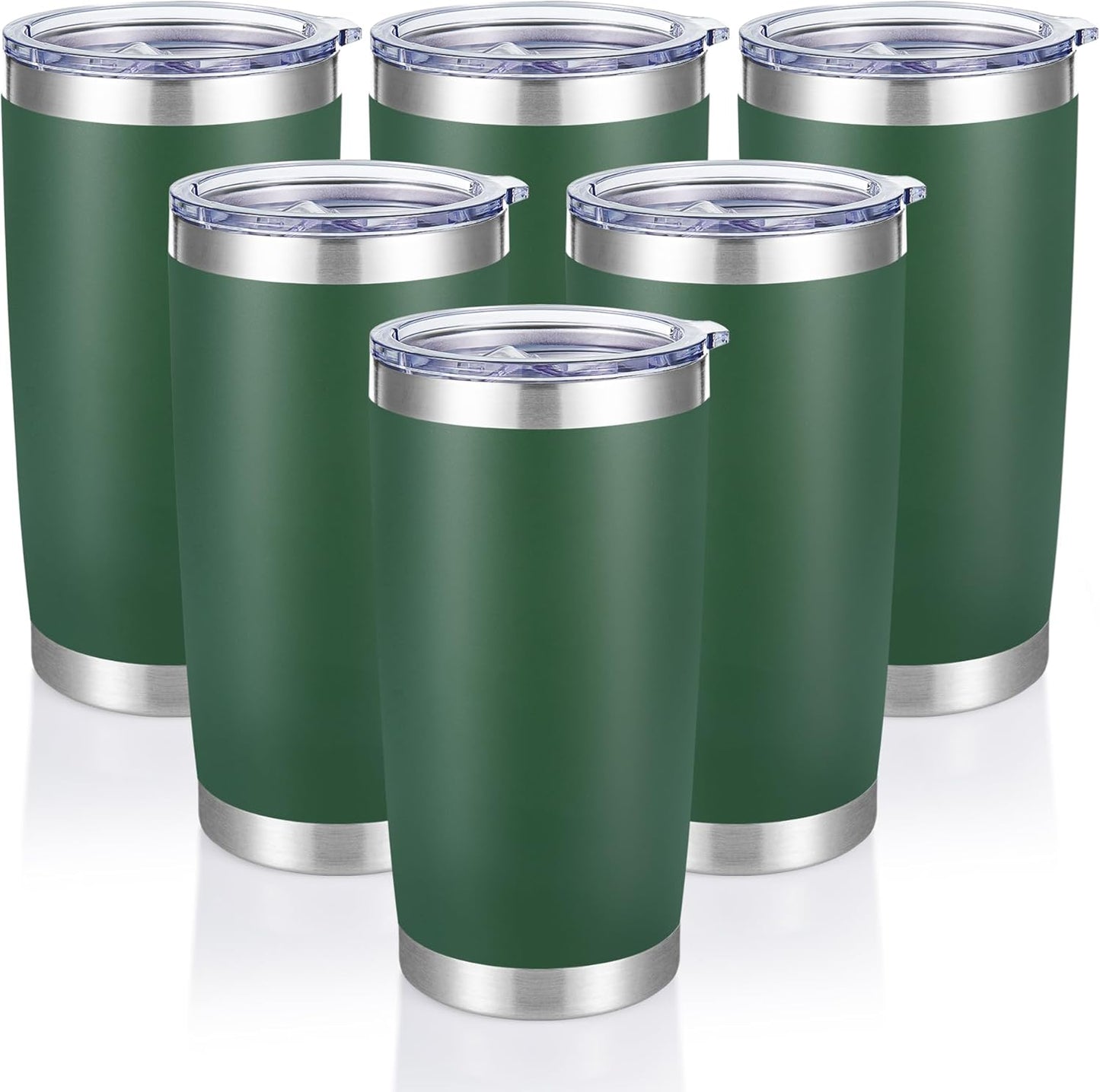 20 oz Tumblers Bulk Stainless Steel Tumbler with Lid Double Wall Vacuum Insulated Coffee Mug 20oz Powder Coated Cup for Hot and Cold Drinks, Dark Green, 6 pack