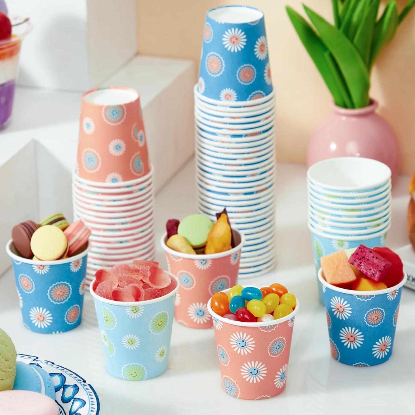 1200 Pack 3 oz Paper Cups, Disposable Bathroom Cups, Mini Mouthwash Cups, Small Cup 3 Ounce for Bathroom, Party, Picnic, BBQ, Travel(Daisy)