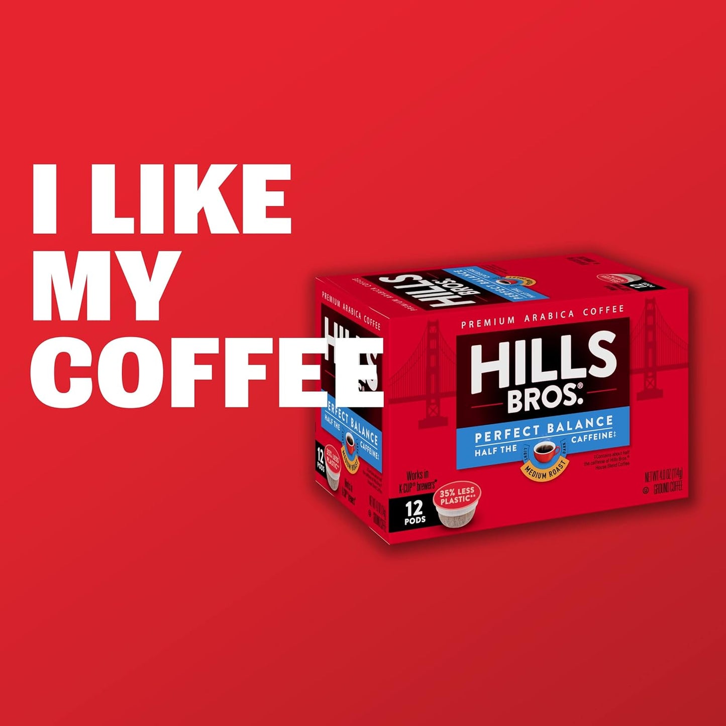 Hills Bros Single Serve Coffee Pods,Gourmet, Medium Roast, 12 Count-Keurig Compatible, Roasted Arabica Coffee, Smooth, Balanced Coffee, Subtle Chocolate Flavor