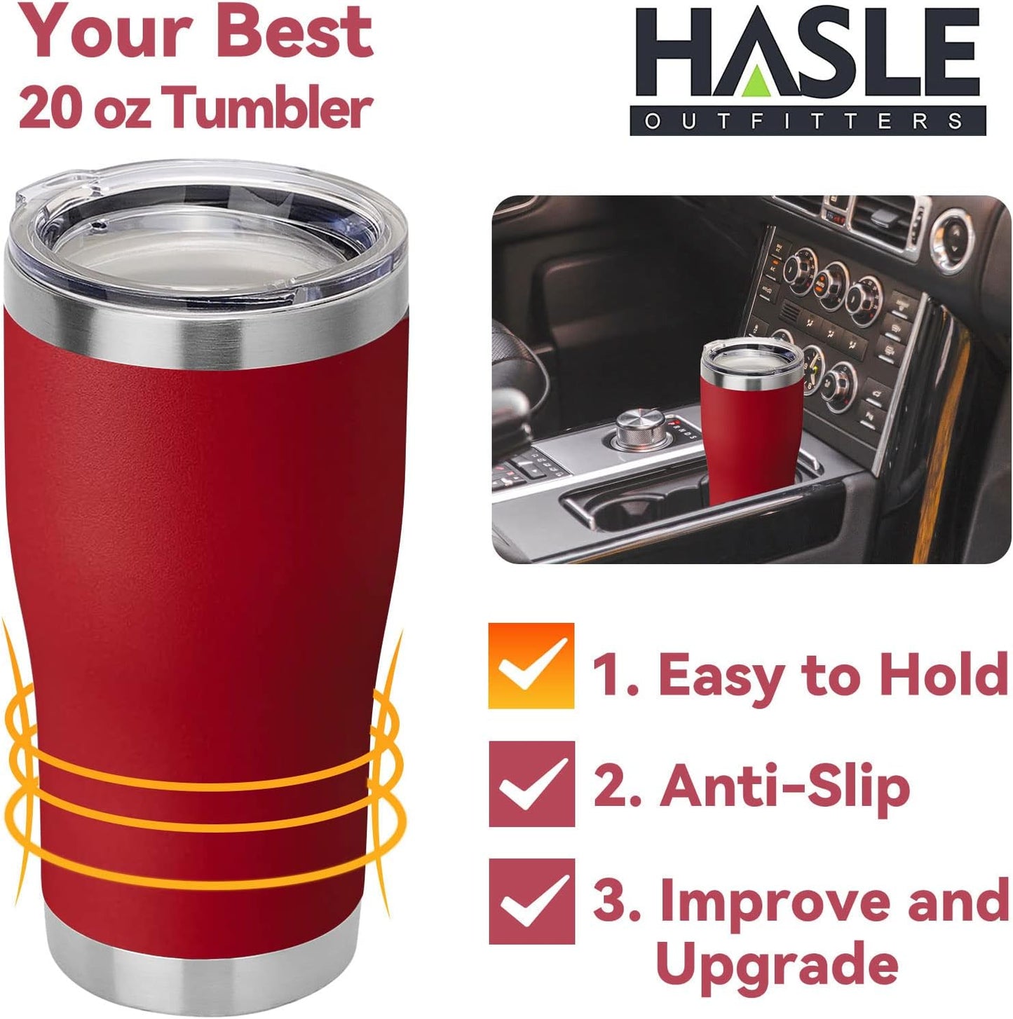 HASLE OUTFITTERS 20 oz Tumbler Bulk, Stainless Steel Tumblers with Lid, Vacuum Insulated Tumbler, Double Wall Powder Coated Cup, coffee mugs, Wine Red, 12 Pack