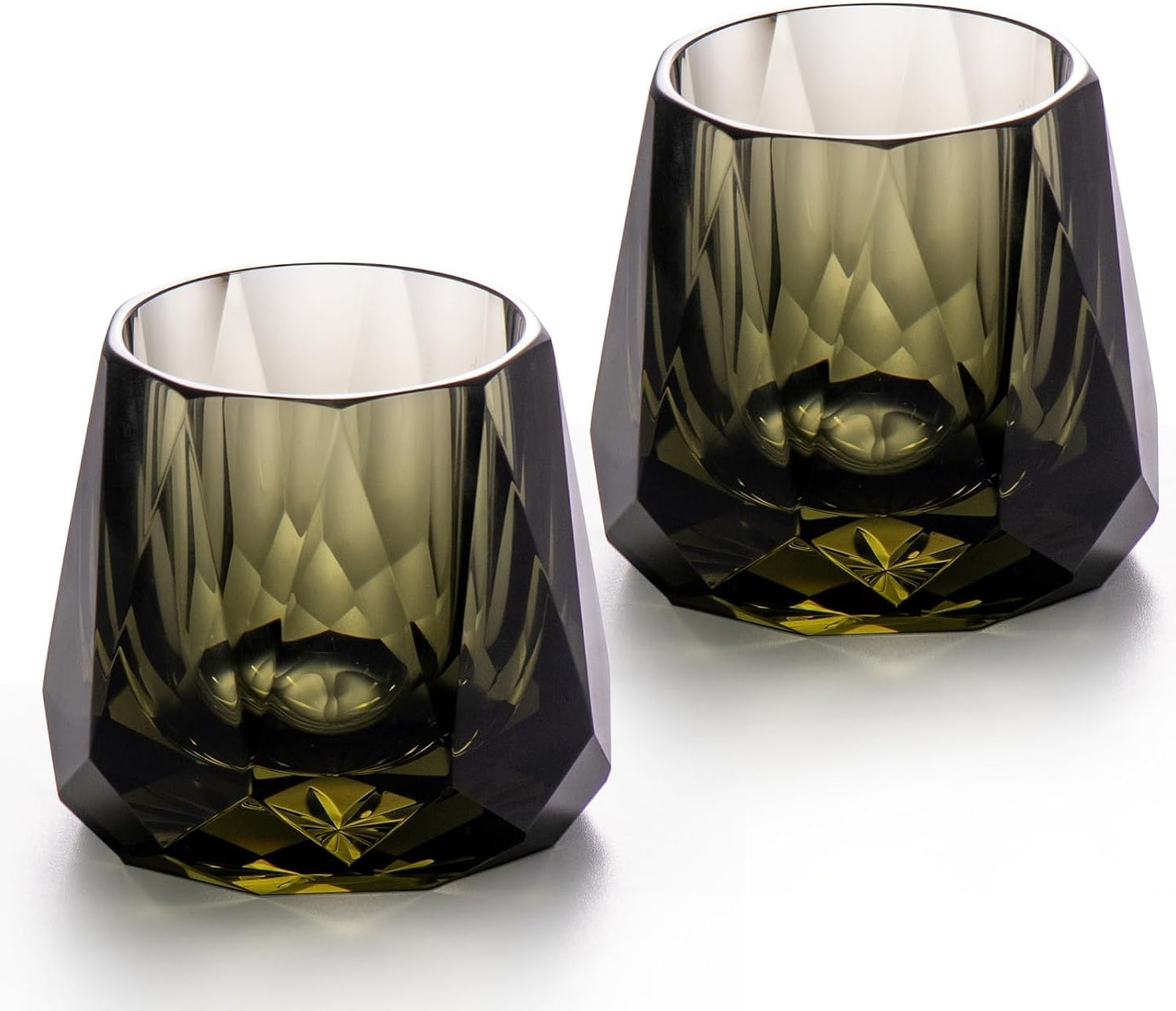 KAMMAK Crystal Whiskey Glasses Set of 2, 5.3oz Old Fashioned Glasses Stemless, Hand Blown Colored Cocktail Glasses, Engagement Gifts for Couples, Women, Men
