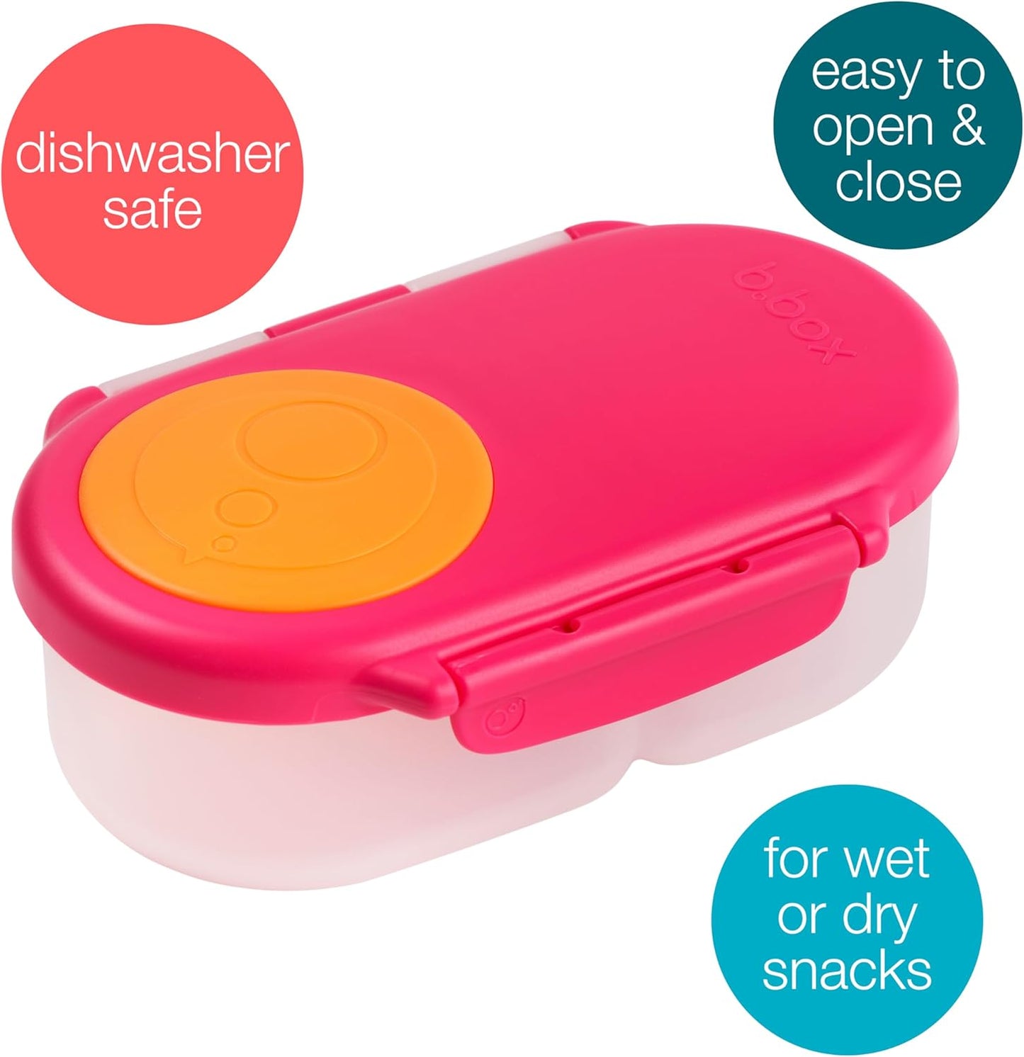 b.box Snack Box for Kids & Toddlers: 2 Compartment Snack Containers, Mini Bento Box, Lunch Box. Leak Proof, BPA free, Dishwasher safe. School Supplies. Ages 4 months+ (Strawberry Shake, 12oz capacity)