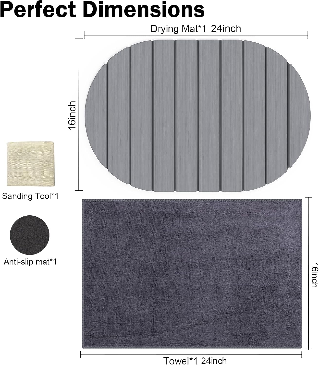 Stone Dish Drying Mat for Kitchen Counter,24"(L)×16"(W) Collapsible Fast-Drying Diatomaceous Earth Mats with Towel Sanding Tool,Versatile Stone Drying Mats for Cups Dishes Bottles