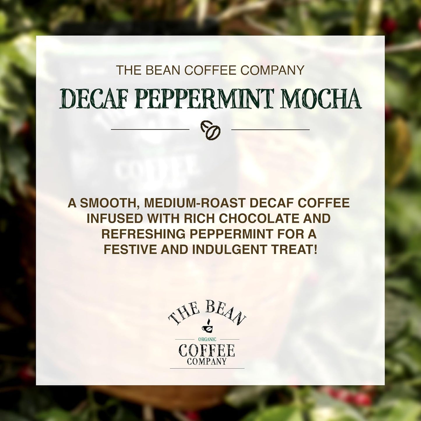 The Bean Organic Coffee Company Water Processed DECAF Peppermint Mocha, Medium Roast, Whole Bean Coffee, 16-Ounce Bags (Pack of 2)