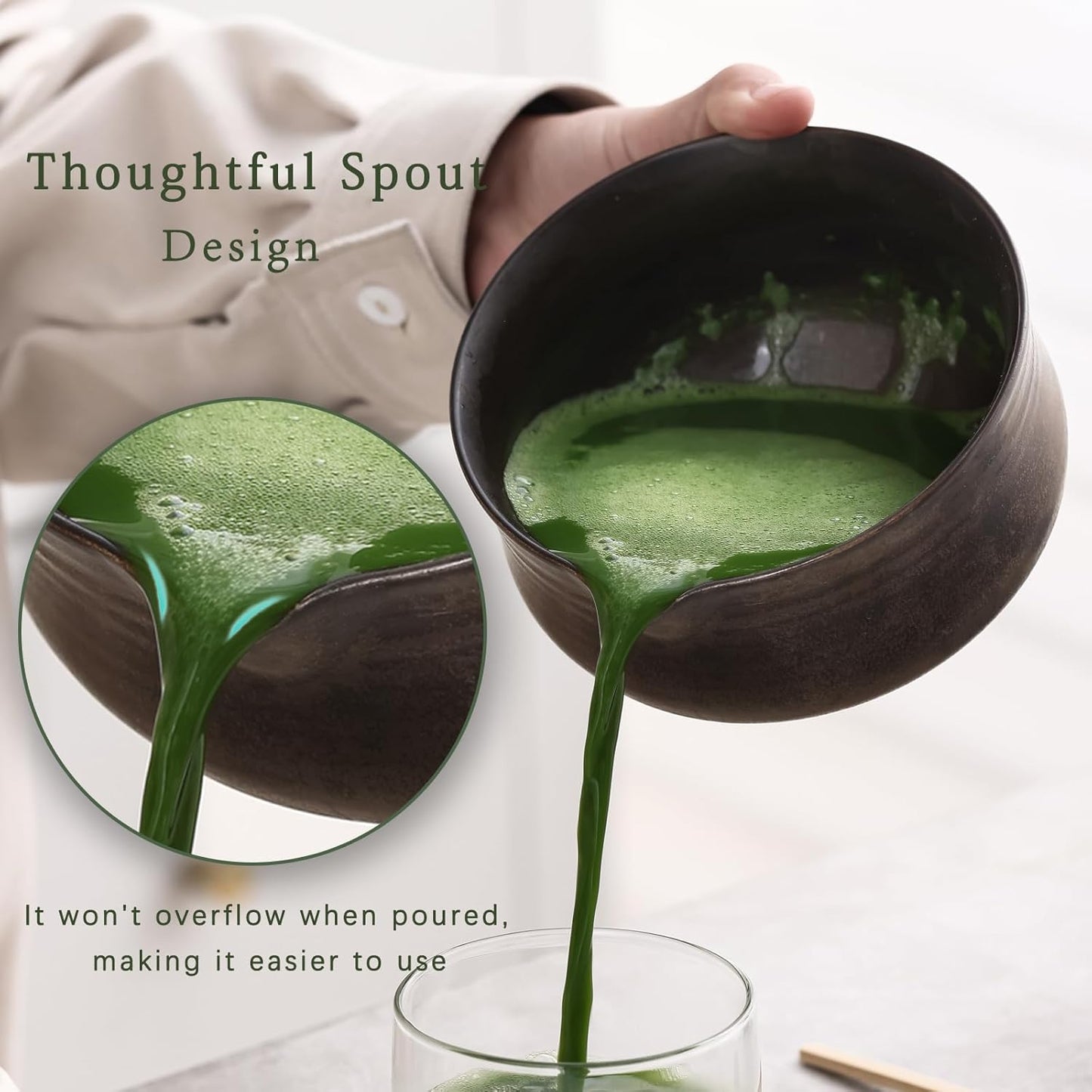 Matcha Set, Japanese Tea Set Includes Matcha Bowl with Spout, Matcha Whisk Holder (chasen), Bamboo Matcha Whisk and Bamboo Scoop, Ceramic Matcha Kit for Tea Lovers