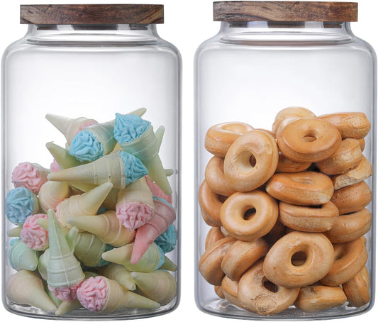 Vacuum Coffee Canister Glass Food Storage Jars With Airtight Lids Borosilicate Glass Coffee Canister Container for Coffee Beans & Grounds Tea Sugar Spices Kitchen (94oz(2800ml)-B-2pack)