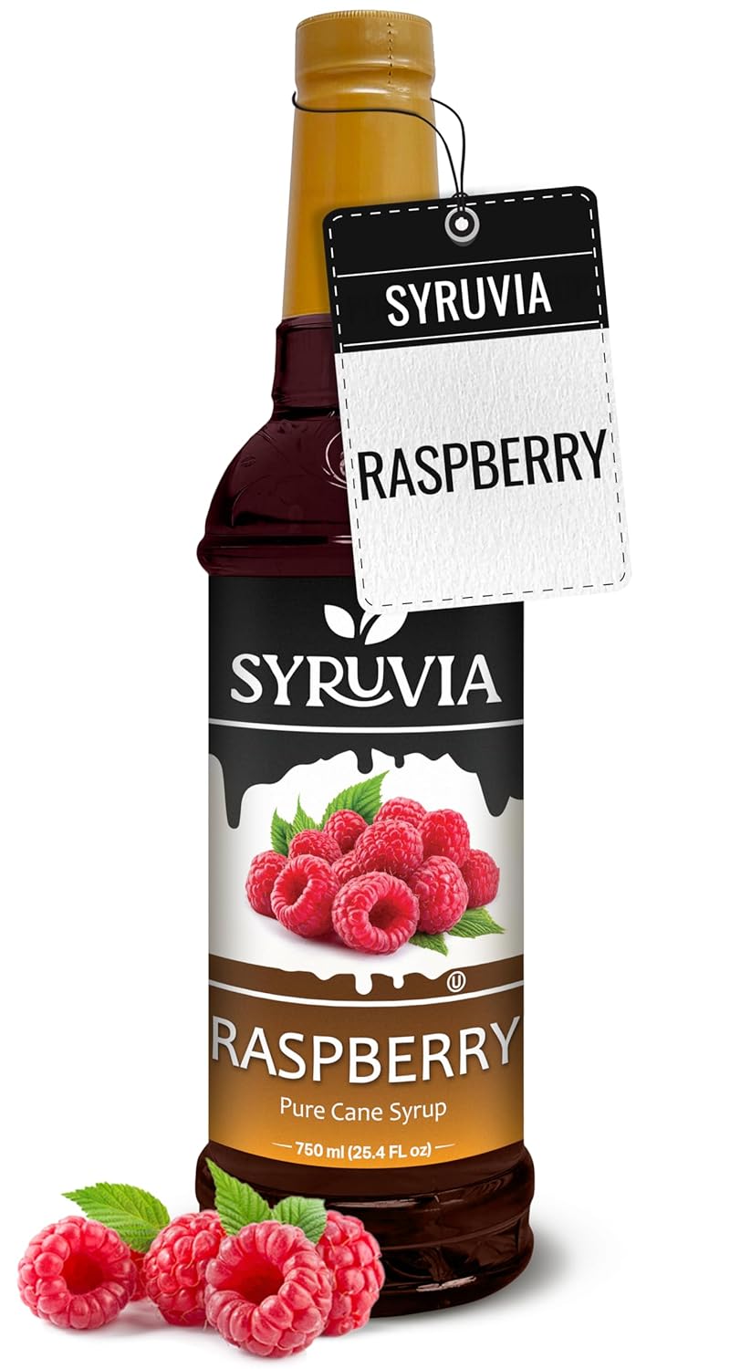 Syruvia Premium Raspberry Syrup - 25.4 fl oz Kosher Best For Drinks, Dessert, Soda, Smoothies, Gluten-Free, Non-GMO Flavor