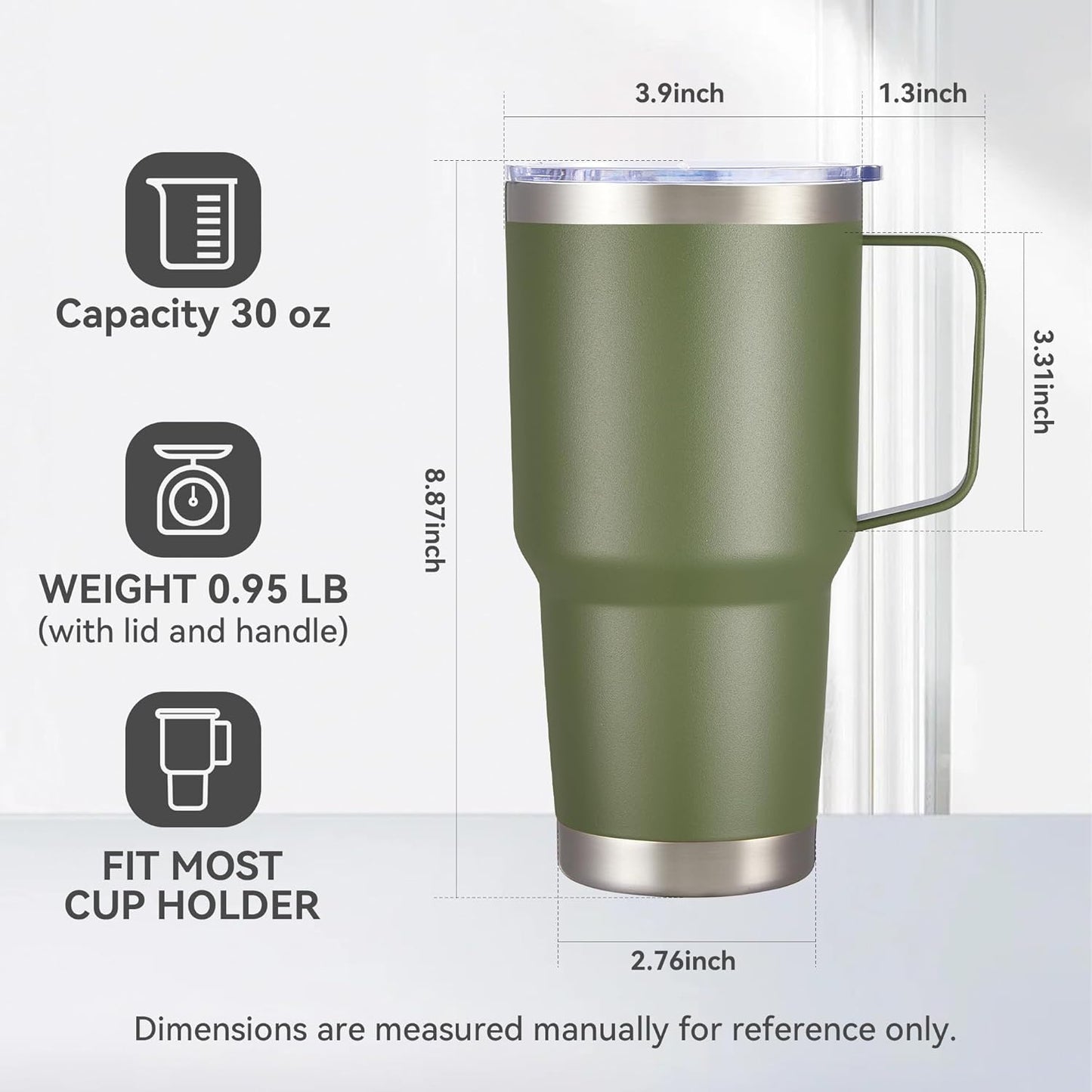 30 oz Tumbler with Handle and Lid, Stainless Steel Tumblers Bulk Double Wall Vacuum Insulated Travel Mug Leak Proof Cup Keep Drinks Cold and Hot Army Green, 12 Pack