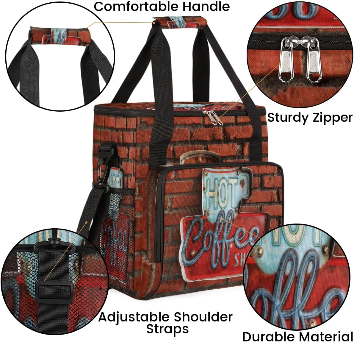 Vintage Red Brick Coffee Maker Carring Bag Travel Carrying Storage Tote Compatible with Keurig K-Mini or Plus Portable Single Serve Brewer Case Pockets for K-cup Pods