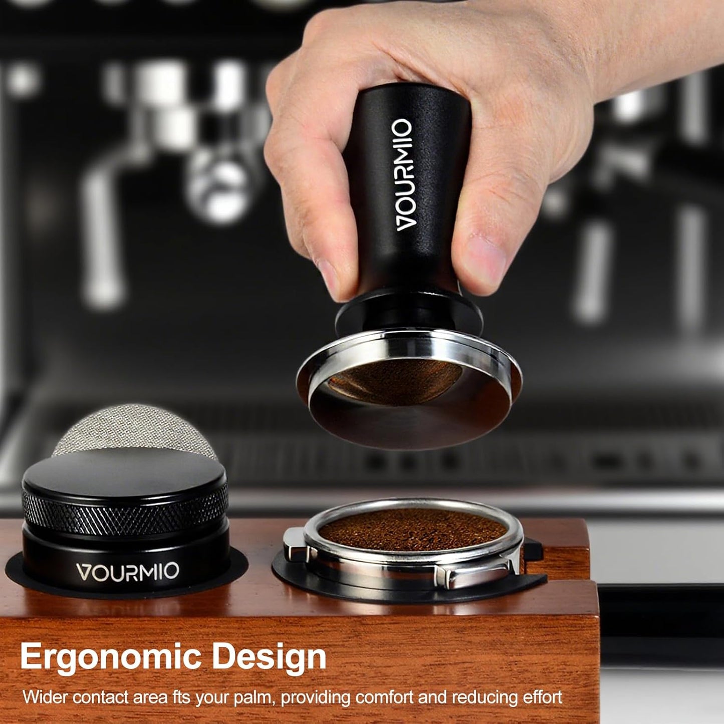 51mm Espresso Tamper - Spring-Loaded Coffee Tamper with Flat Stainless Steel Base, Compatible with All 51mm Portafilter Basket, Professional Barista Accessories, Black