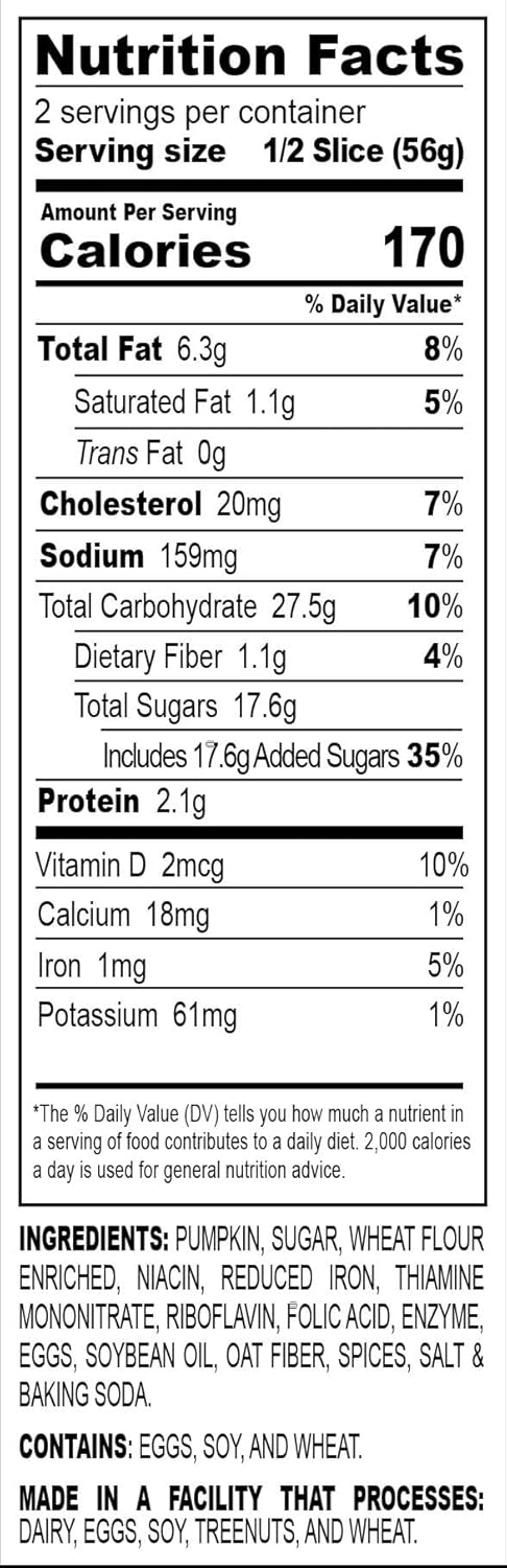Nadel - NATURALLY DELICIOUS Pumpkin Spice Bread Slices, 12 Pack, Sweet Breads & Cakes breakfast bar, back to school lunch snack.