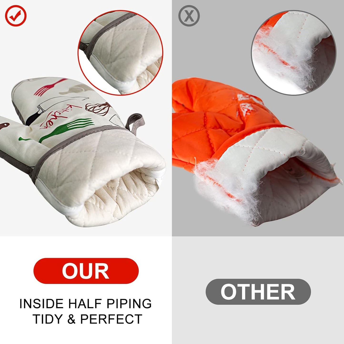 Oven Mitts and Potholders Dish Towles Set 100% Cotton for Perfect for Gifting, Baking, and Everyday Cooking Durable Heat Resistant for Kitchen and Machine Washable (3-Piece Fork and Knife)