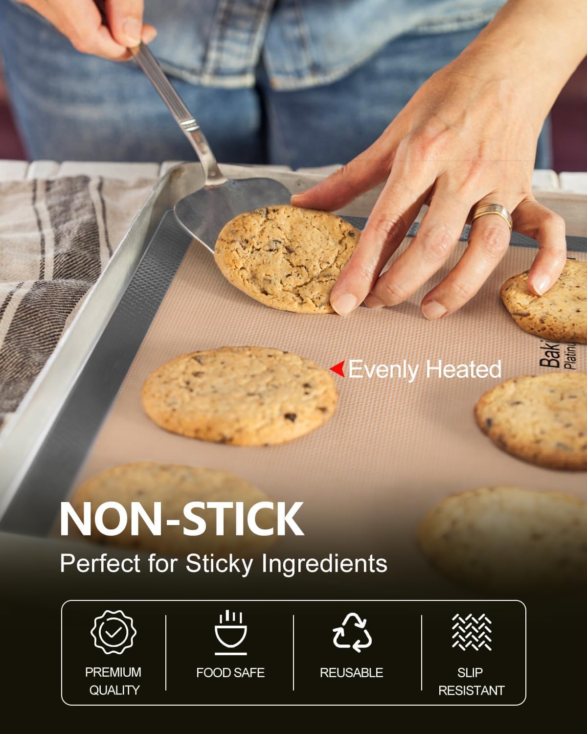 Silicone Baking Mat - Best Platinum Silicone - Sopito Non-Stick Reusable, Food Safe Baking Mat, 5Pcs Set of 2 Half Sheet Size & 2 Quarter Baking Sheets and 1 9'' Pizza Mat, Grey