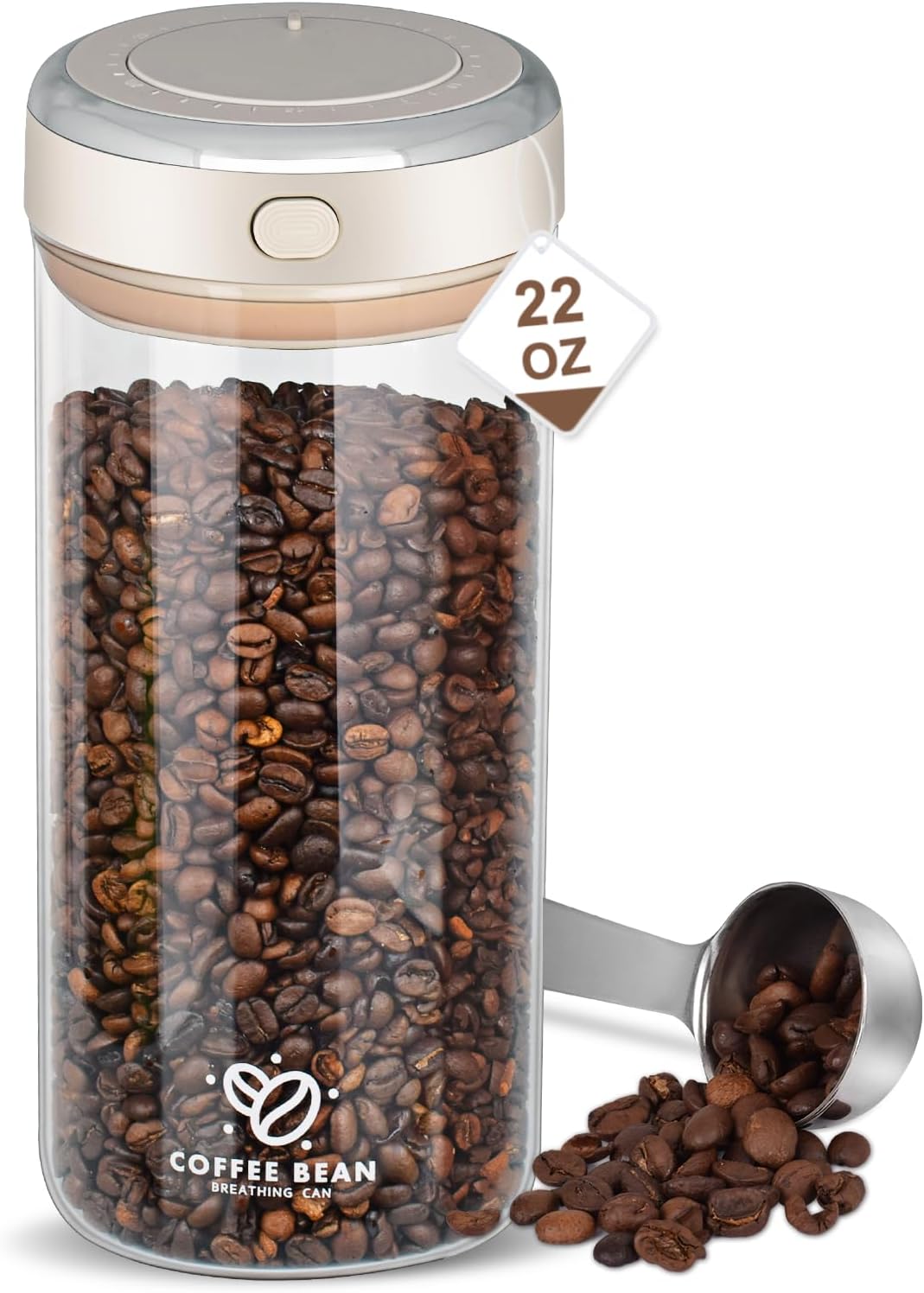 22oz Airtight Coffee Canister With Scoop, Glass Coffee Container Airtight,High Borosilicate Jar With Co2 One-Way Valve, Date Tracker (57fl.oz)