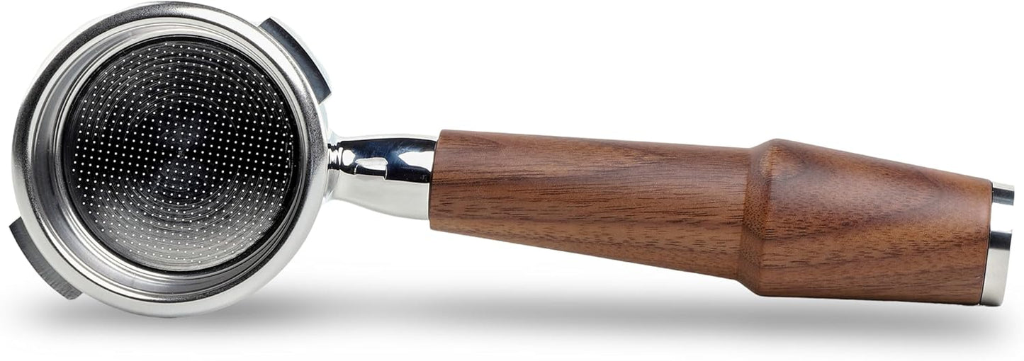 58mm Bottomless Portafilter for Gaggia Classic Pro, Evo, E24 Espresso Machines With Upgraded Walnut Handle and 18-21 Gram Filter Basket