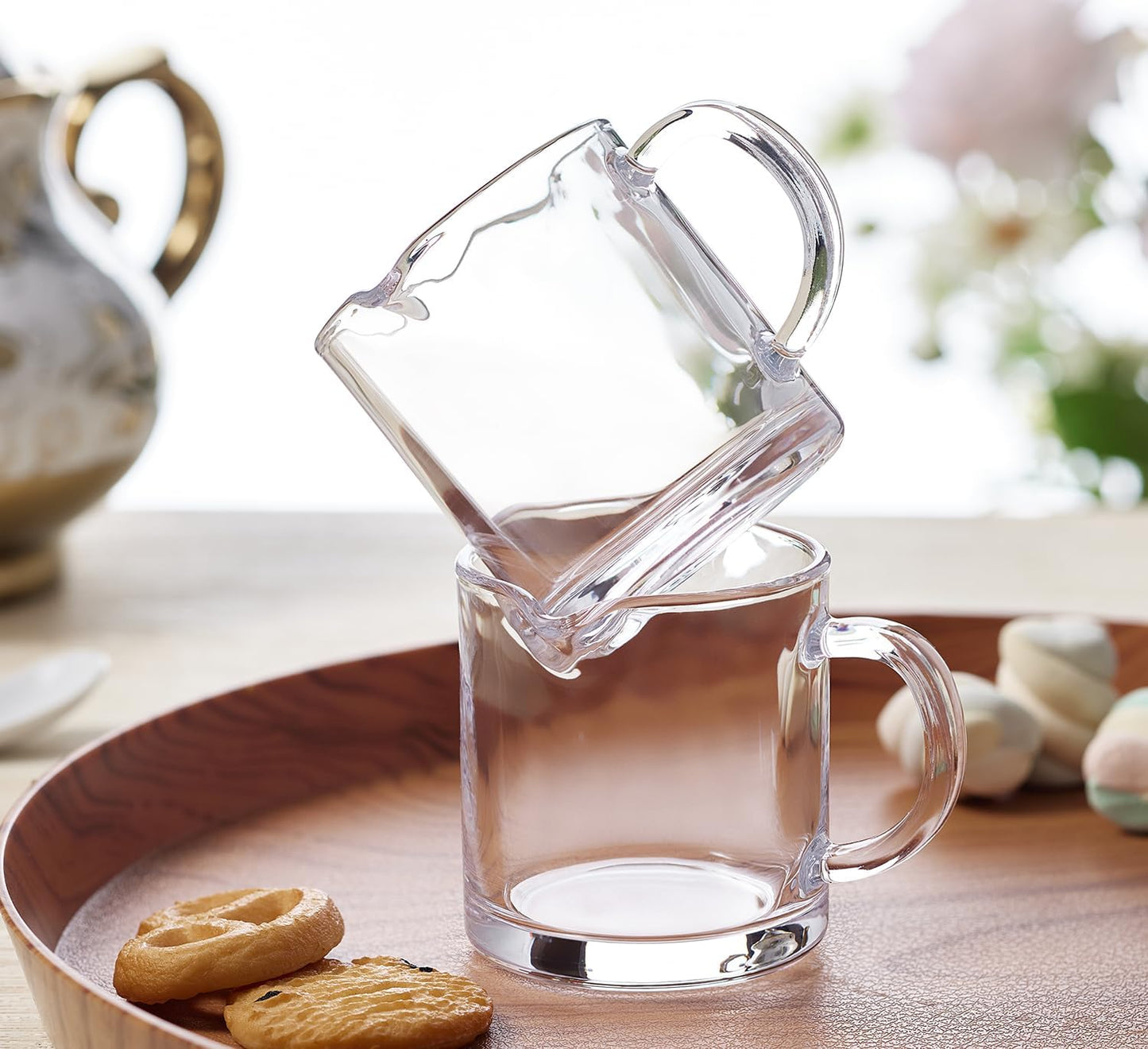 Ackers Clear Espresso Cups Set of 2,4 OZ Double Spouts Cups,Milk Cup with Handle, Espresso Accessories for Machine, Small