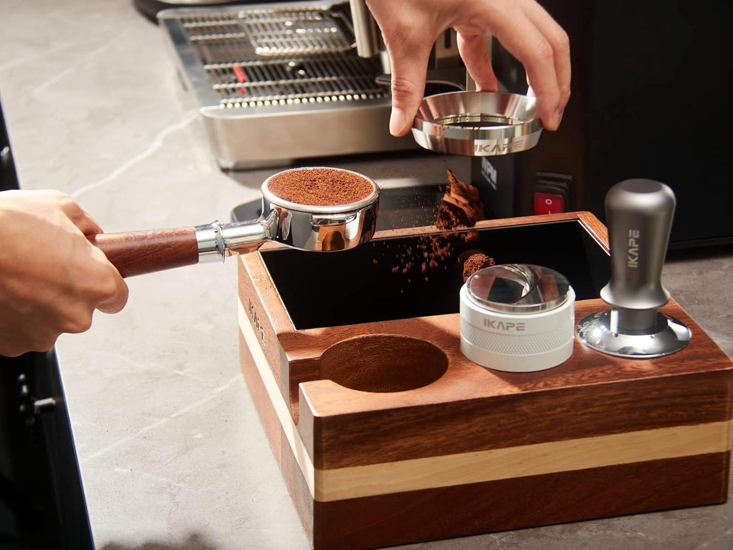 IKAPE 45mm Espresso Tamper, Premium Barista Coffee Tamper with Calibrated Spring Loaded, 100% Flat Stainless Steel Base Tamper for Espresso Machine