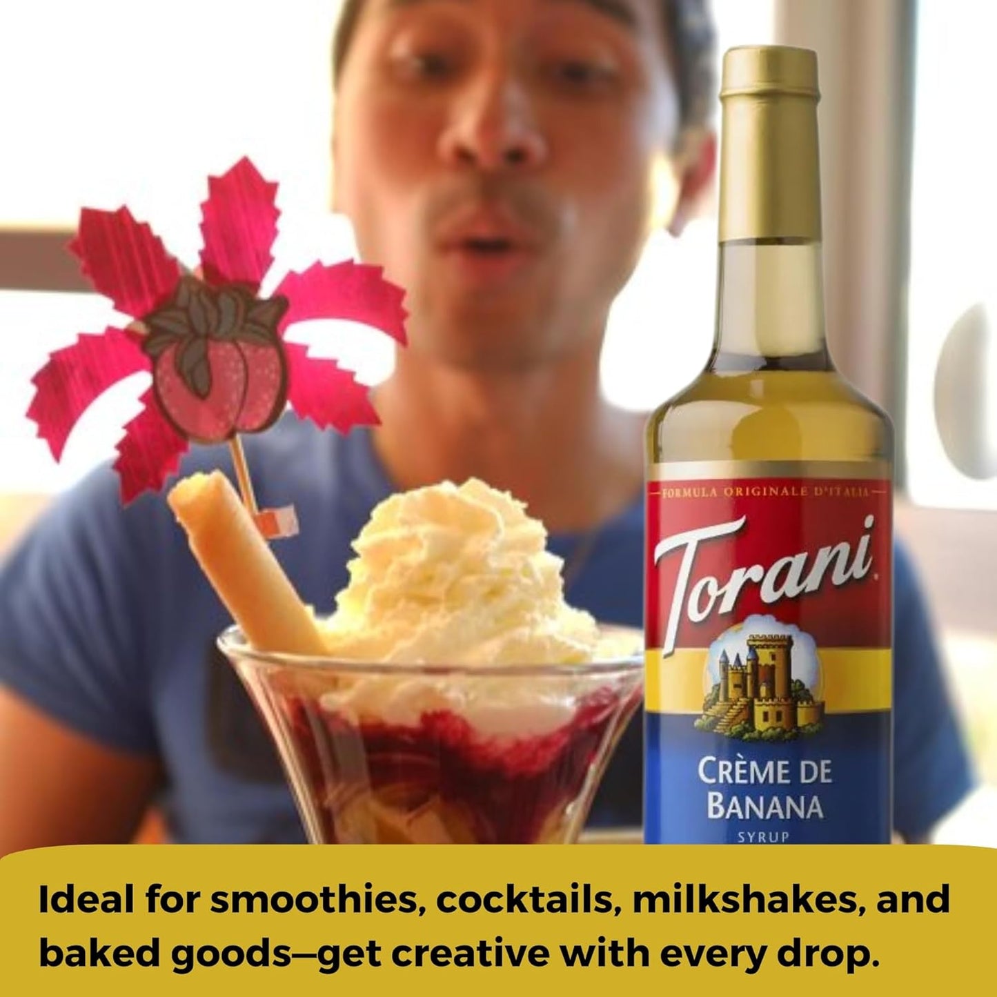 Jimoco® Syrup Pump Dispenser + Torani® CREME DE Banana Syrup, 25.4 oz - Coffee Syrup Pump & Flavoring Bundle