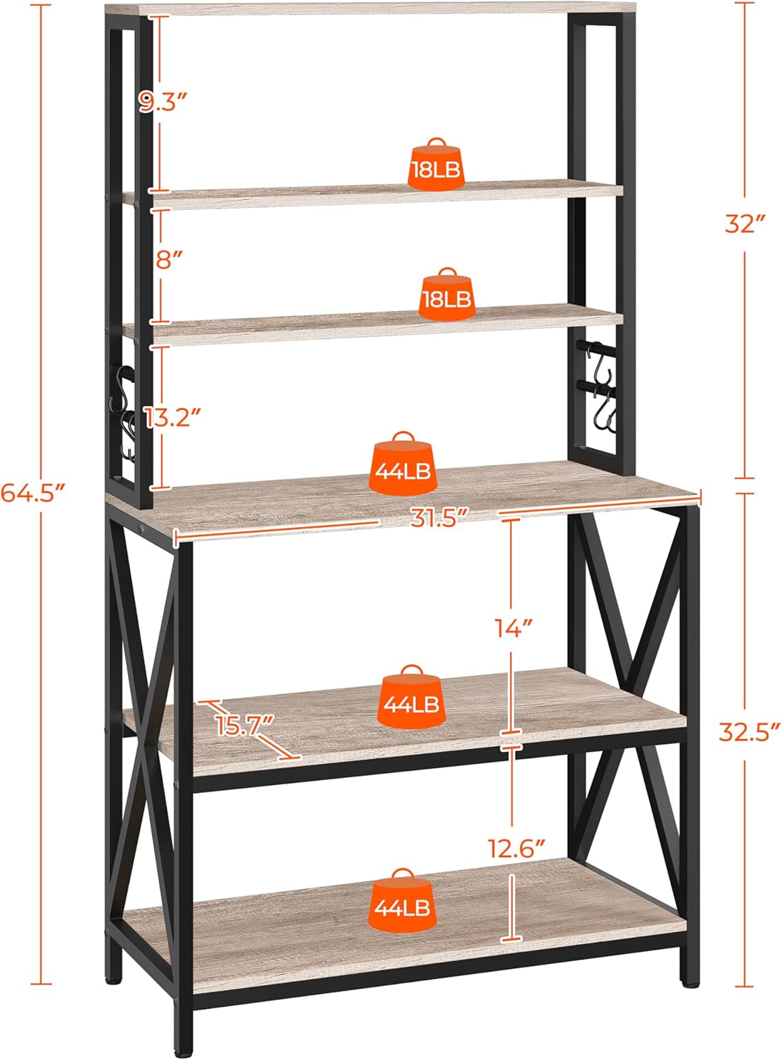 Yaheetech 6-Tier Kitchen Bakers Rack, 31.5 Inch Coffee Bar Table, Farmhouse Microwave Oven Stand Cabinet for Small Spaces, Corner Organizer Storage Shelf for Spices and Pots, Grey