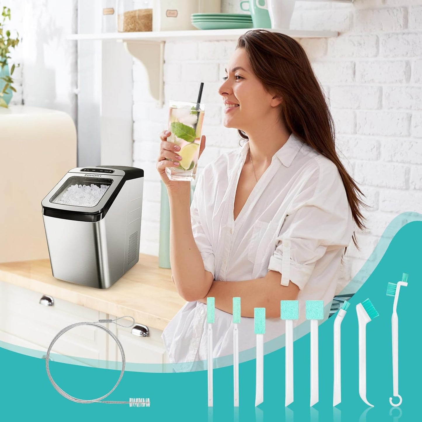 TUZAZO Ice Machine Cleaner Brush Kits, 10 PCS Ice Maker Cleaning Tools - 2PCS Long Drain Pipe Brushes and 8 PCS Crevice Cleaning Brushes