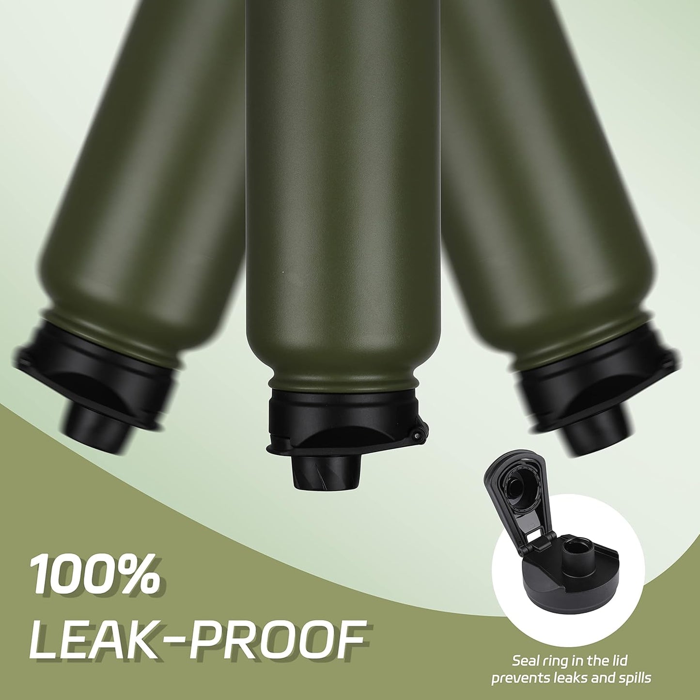 HASLE OUTFITTERS 32 oz Insulated Water Bottle Stainless Steel Double Walled Vacuum Sports Water Bottle with 2 Lids (Straw and Spout Lid) for Gym Camping Hiking（Army Green,1）